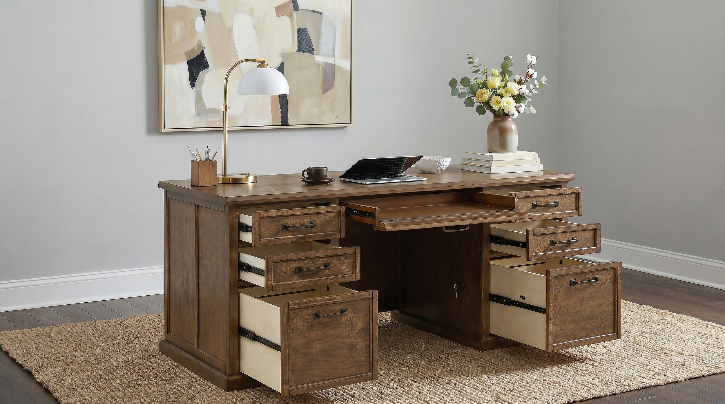 Altidore 68-inch 7-drawer Executive Home Office Desk Distressed Brown — view 3
