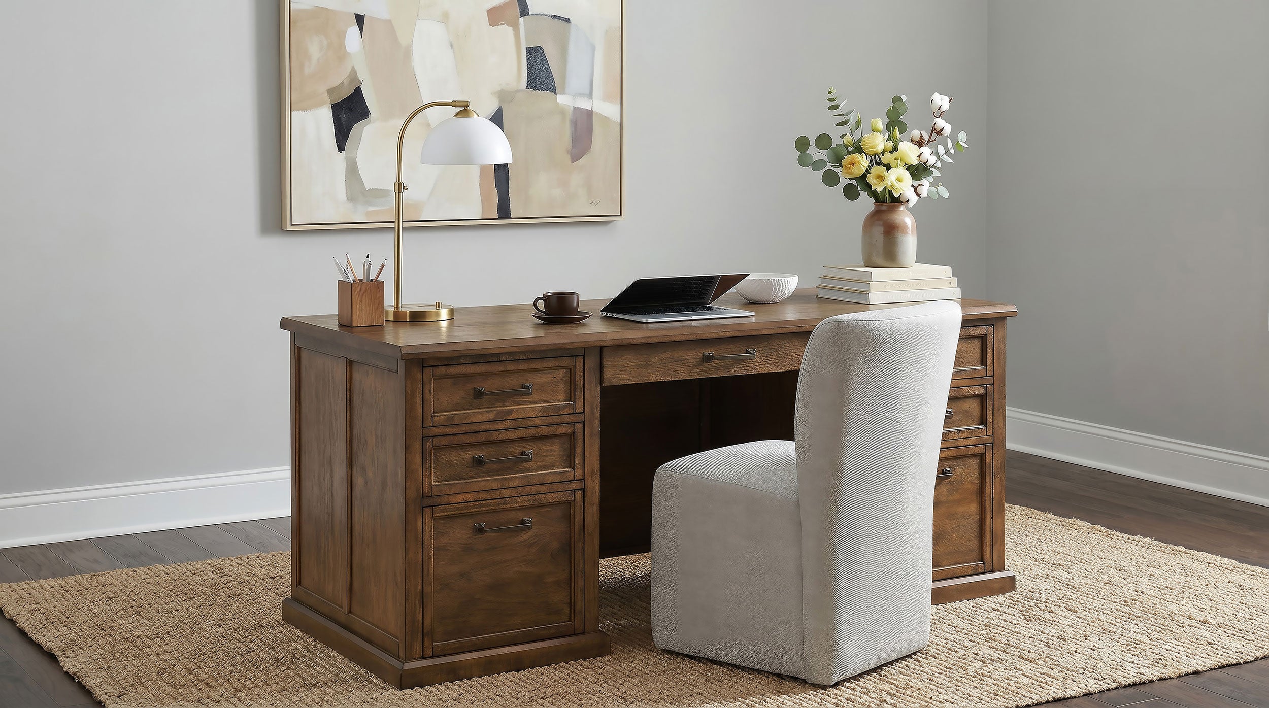 Altidore 68-inch 7-drawer Executive Home Office Desk Distressed Brown — view 16