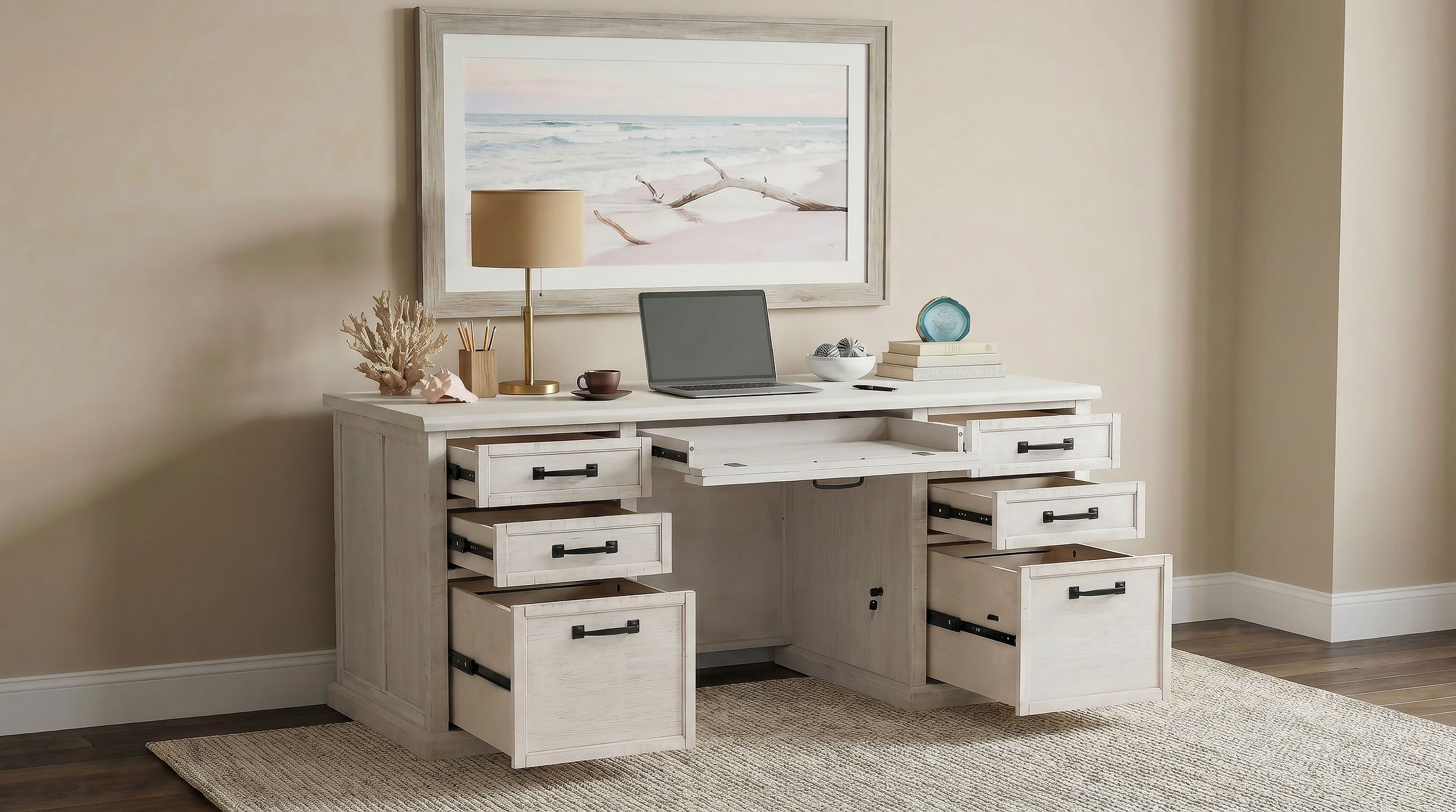 Altidore 68-inch 7-drawer Executive Home Office Desk Distressed White — view 3