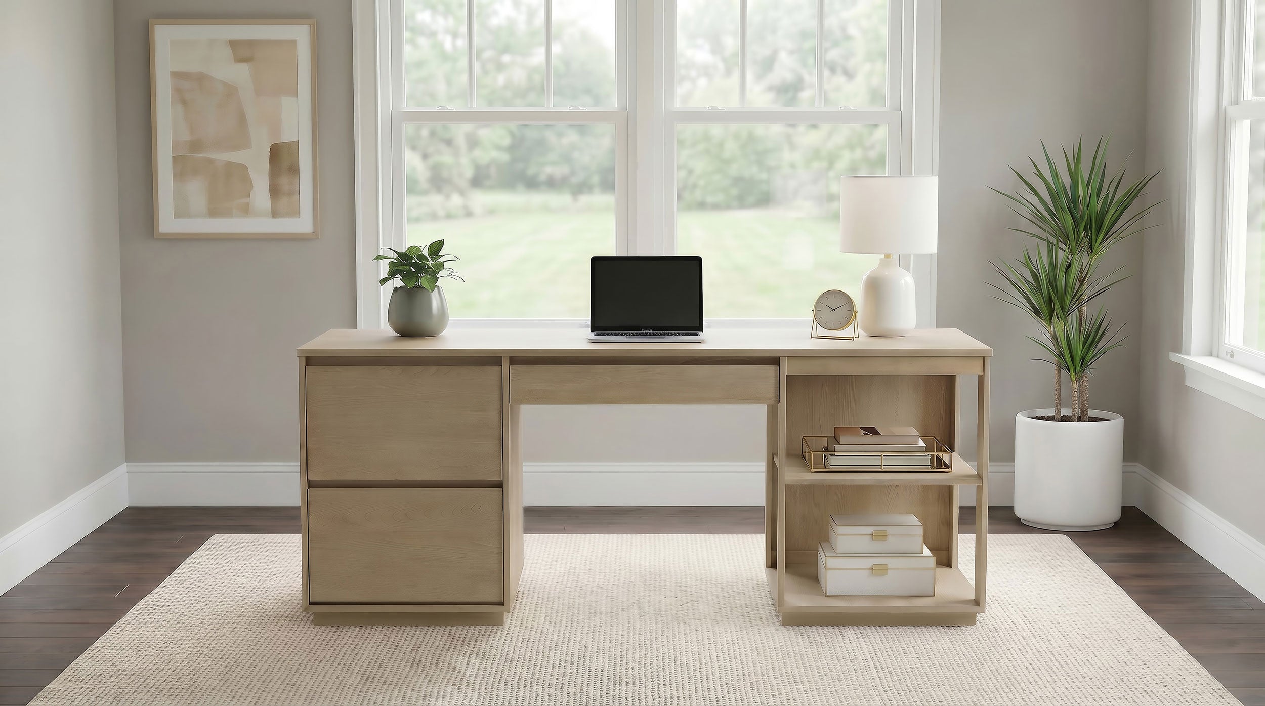 Harkes 75-inch 3-drawer Computer Desk with Adjustable Shelf Light Elm — view 2