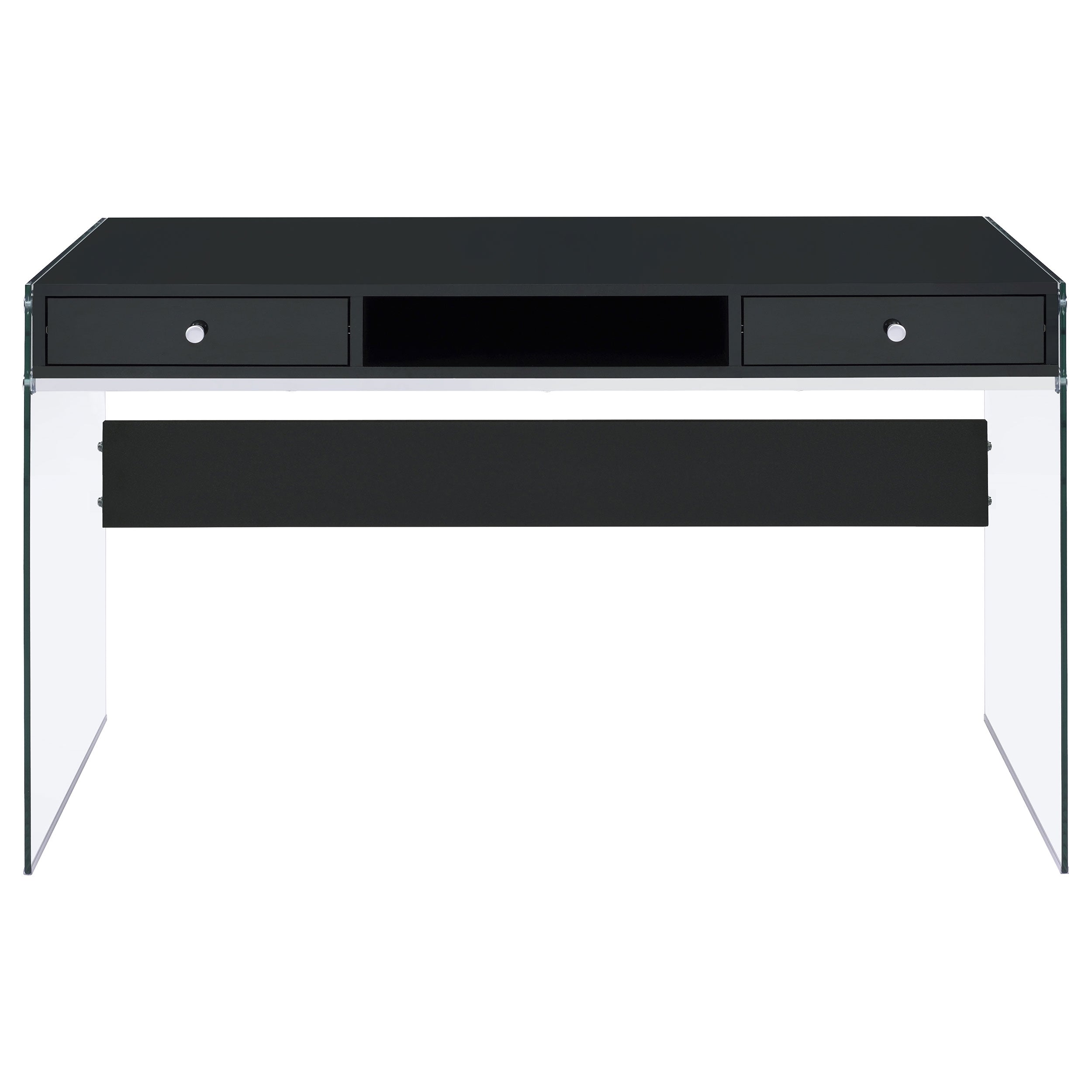 Dobrev 2-drawer Writing Desk Glossy Black and Clear — view 4
