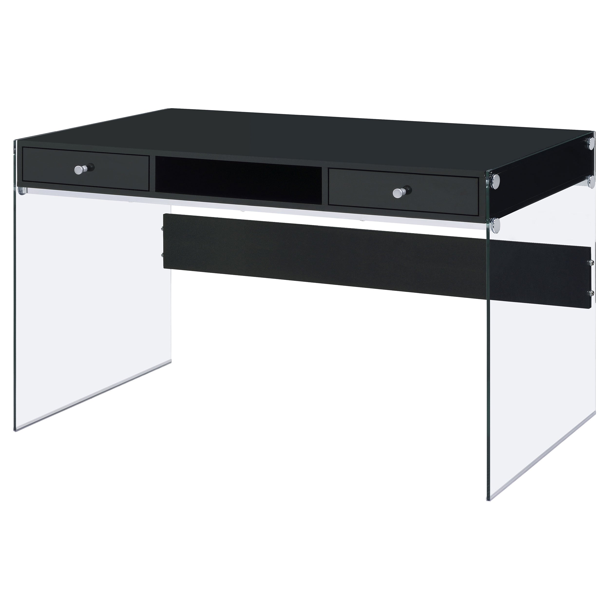 Dobrev 2-drawer Writing Desk Glossy Black and Clear — view 5