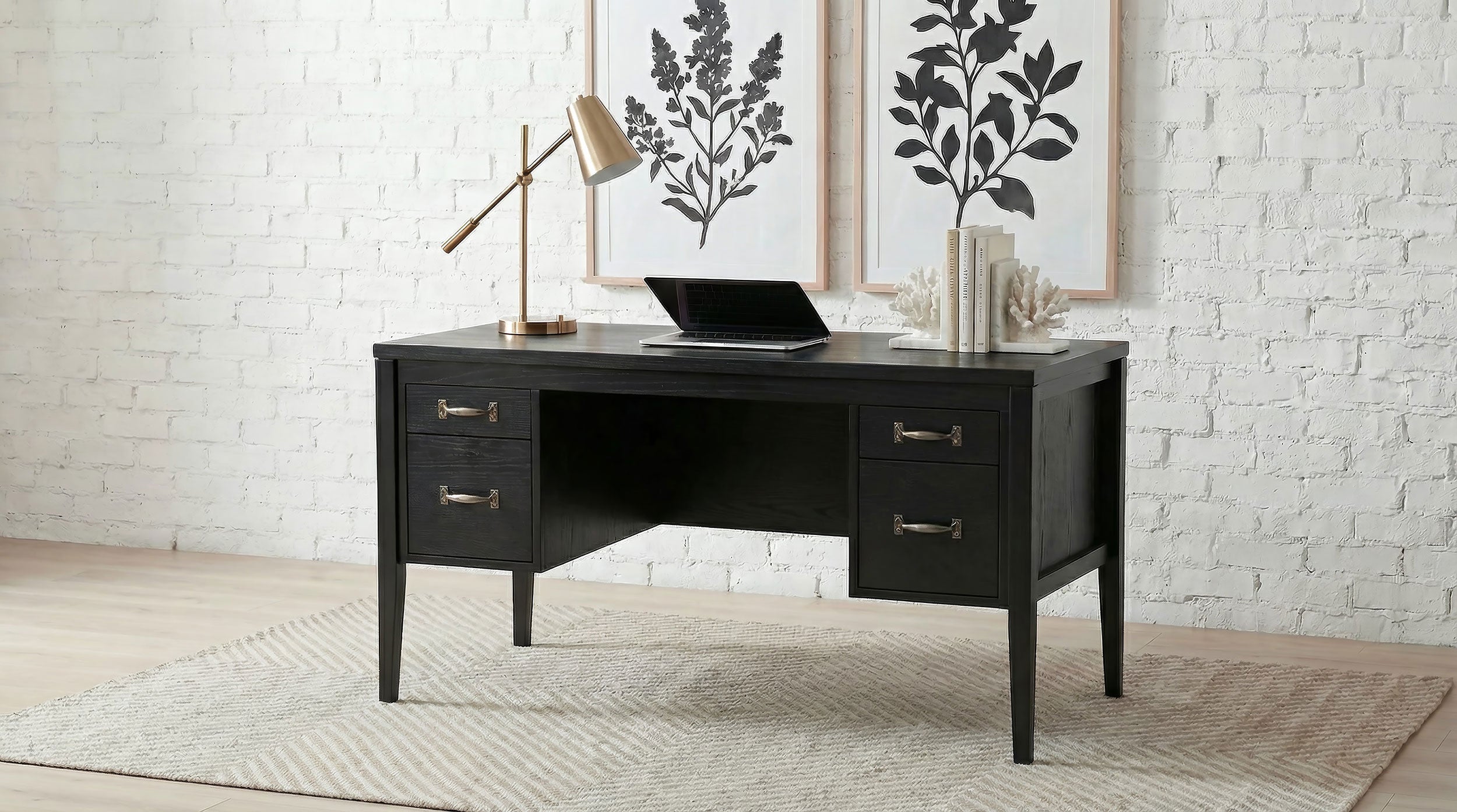 Graham 54-inch 4-drawer Double Pedestal Lift Top Computer Desk Black — view 2