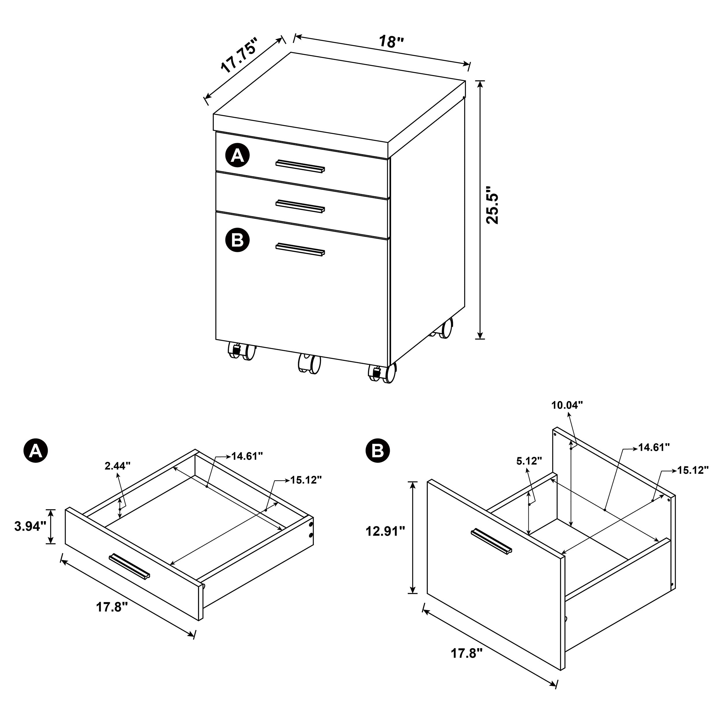 Skylar 3-drawer Home Office Mobile File Cabinet Cappuccino — view 12
