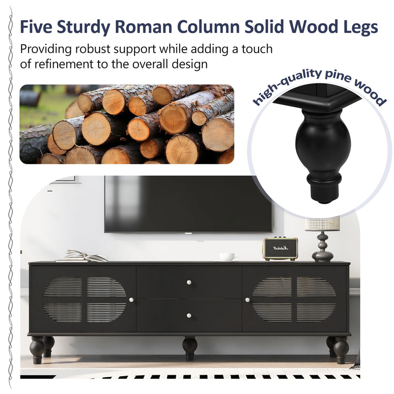 Modern TV Stand For TVs Up To 75" With Fluted Glass Doors