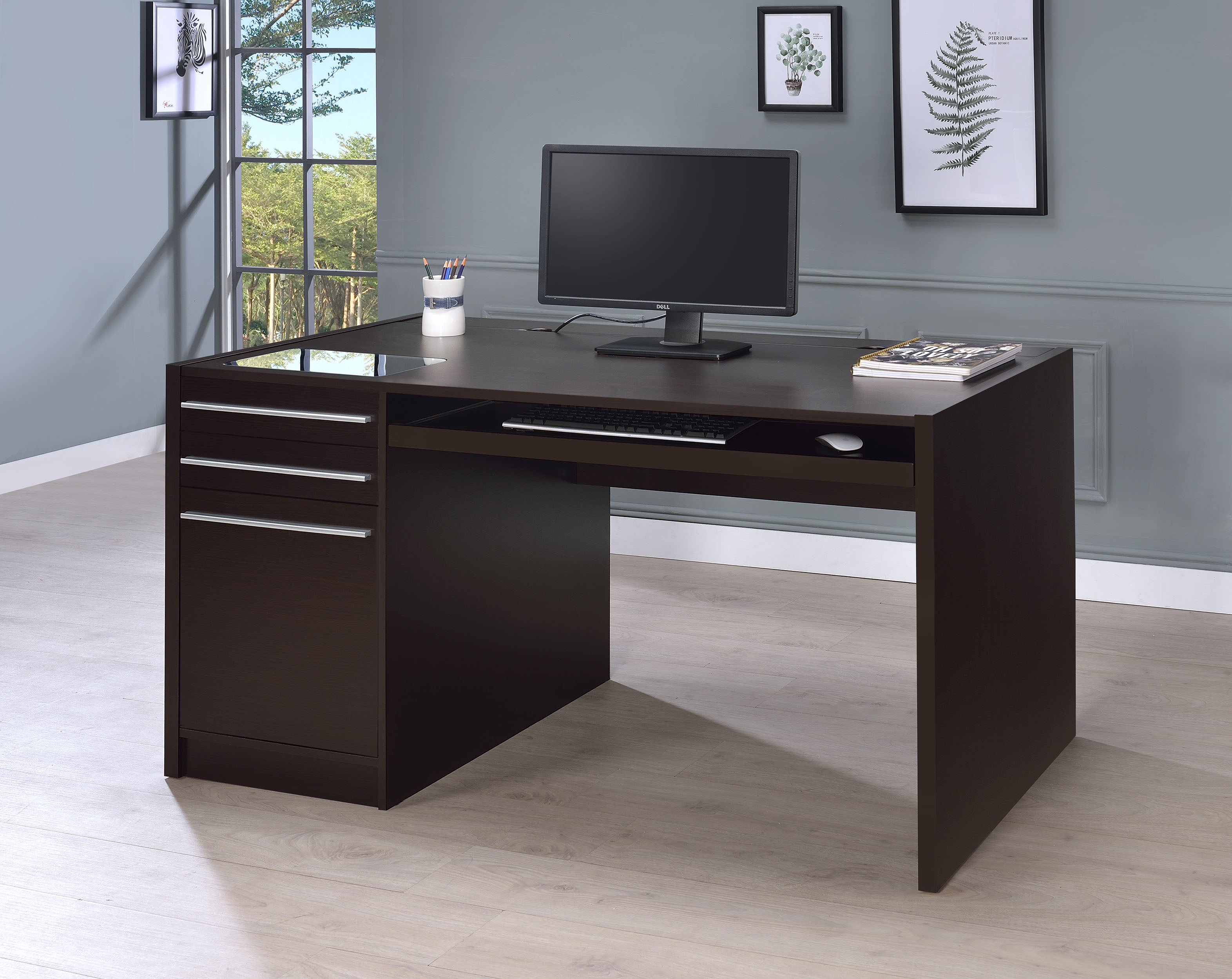 Halston 60-inch 3-drawer Office Computer Desk Cappuccino — view 2