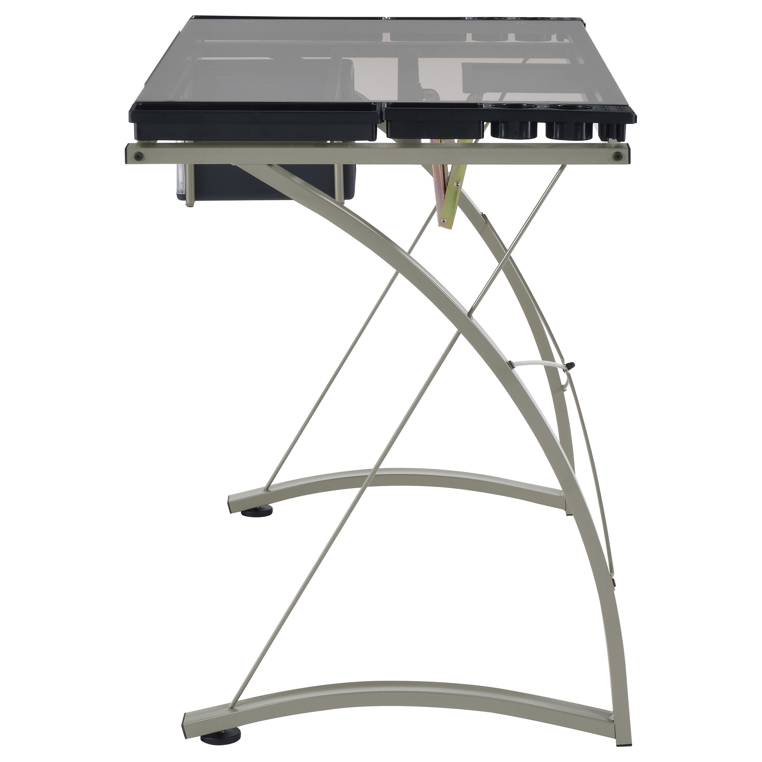 Melo 41-inch Glass Top Drafting Table with Storage Silver — view 8