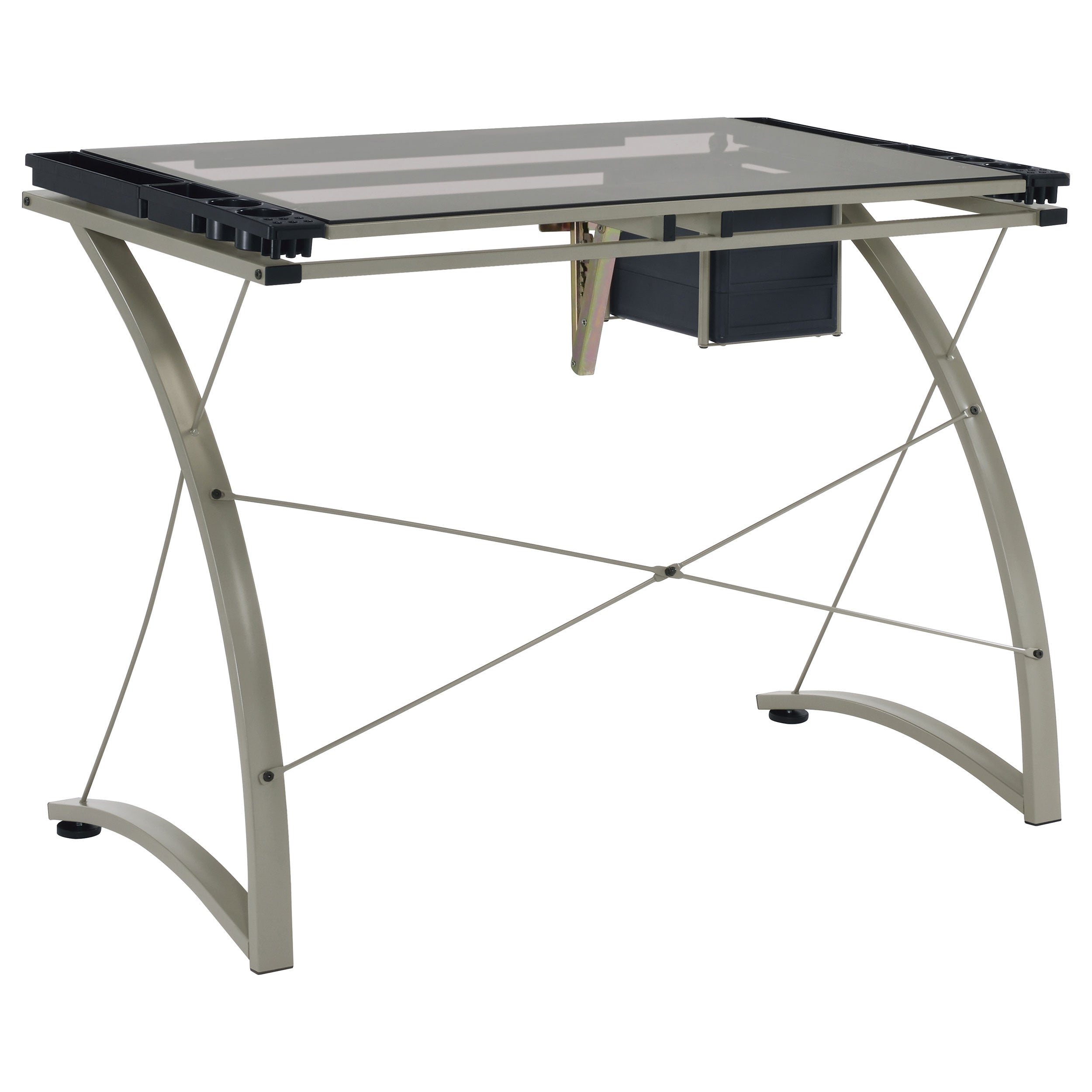 Melo 41-inch Glass Top Drafting Table with Storage Silver — view 9