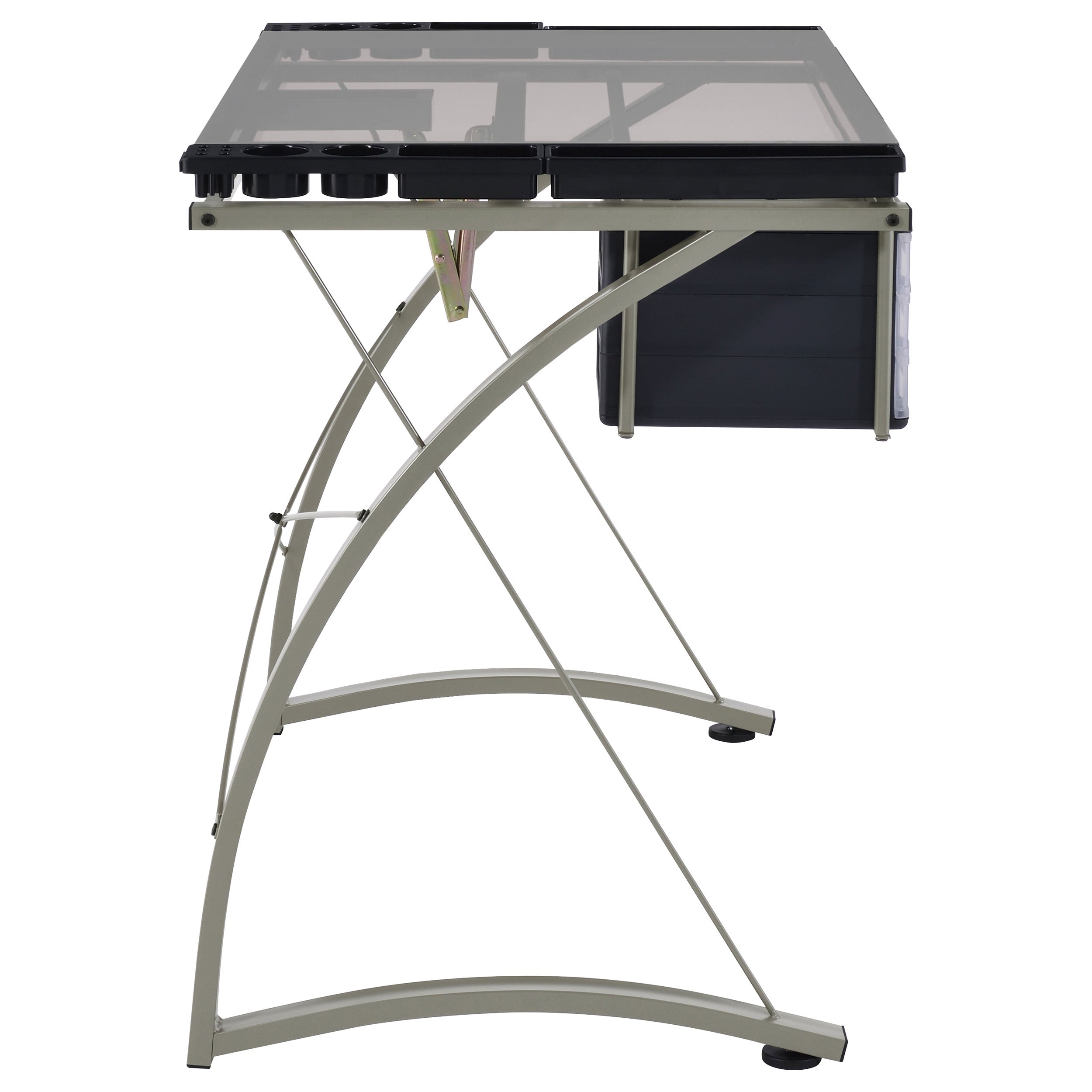 Melo 41-inch Glass Top Drafting Table with Storage Silver — view 11