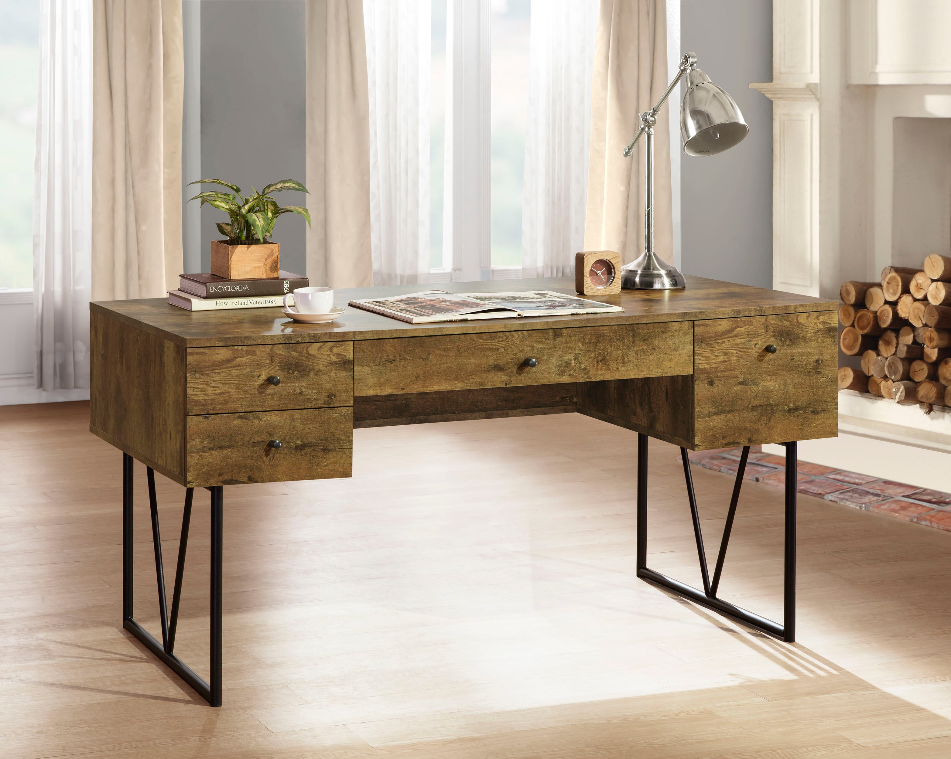 Analiese 63-inch 4-drawer Writing Desk Rustic Nutmeg — view 2