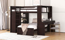 Full size Loft Bed with a twin size Stand-alone bed, Shelves,Desk,and Wardrobe-Espresso