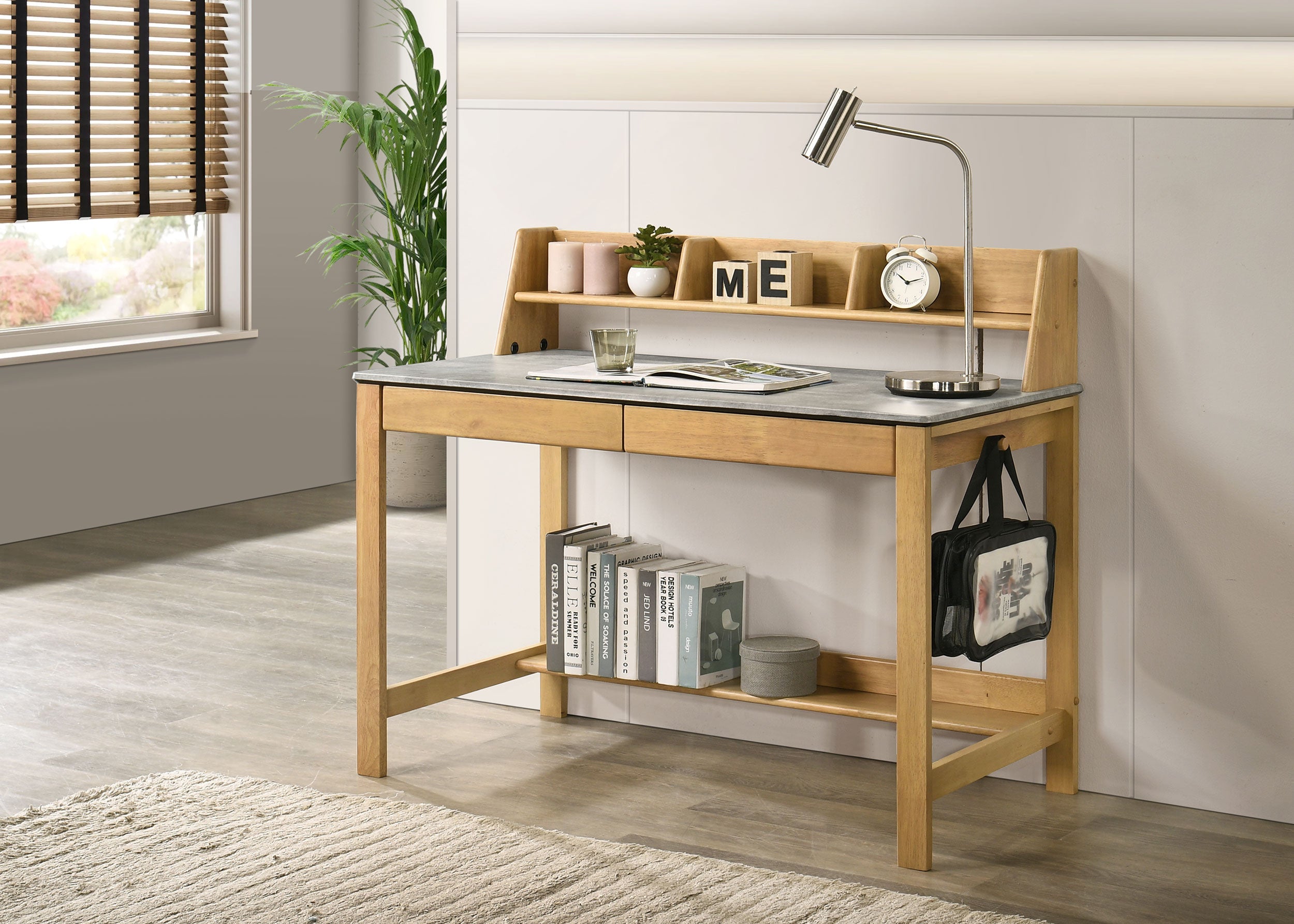 Besler 47-inch SmartTop Writing Desk with Shelf Cement and Natural — view 2