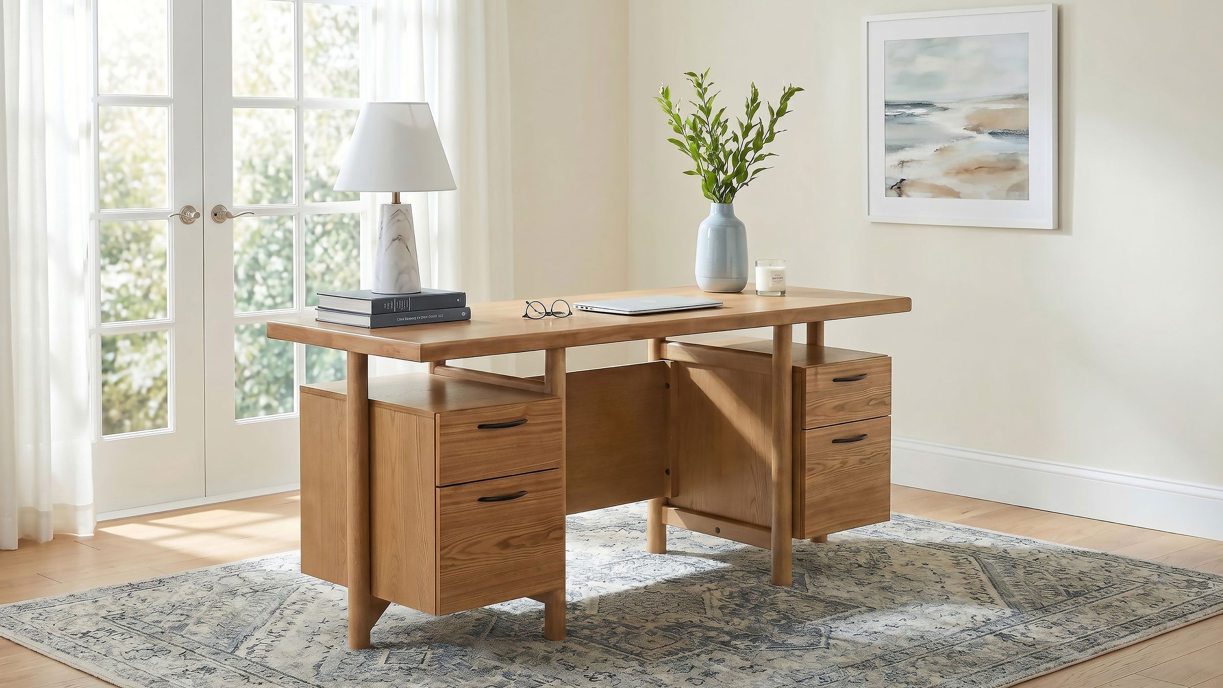 Roldan 69-inch 4-drawer Computer Desk with File Drawer Light Ash — view 2