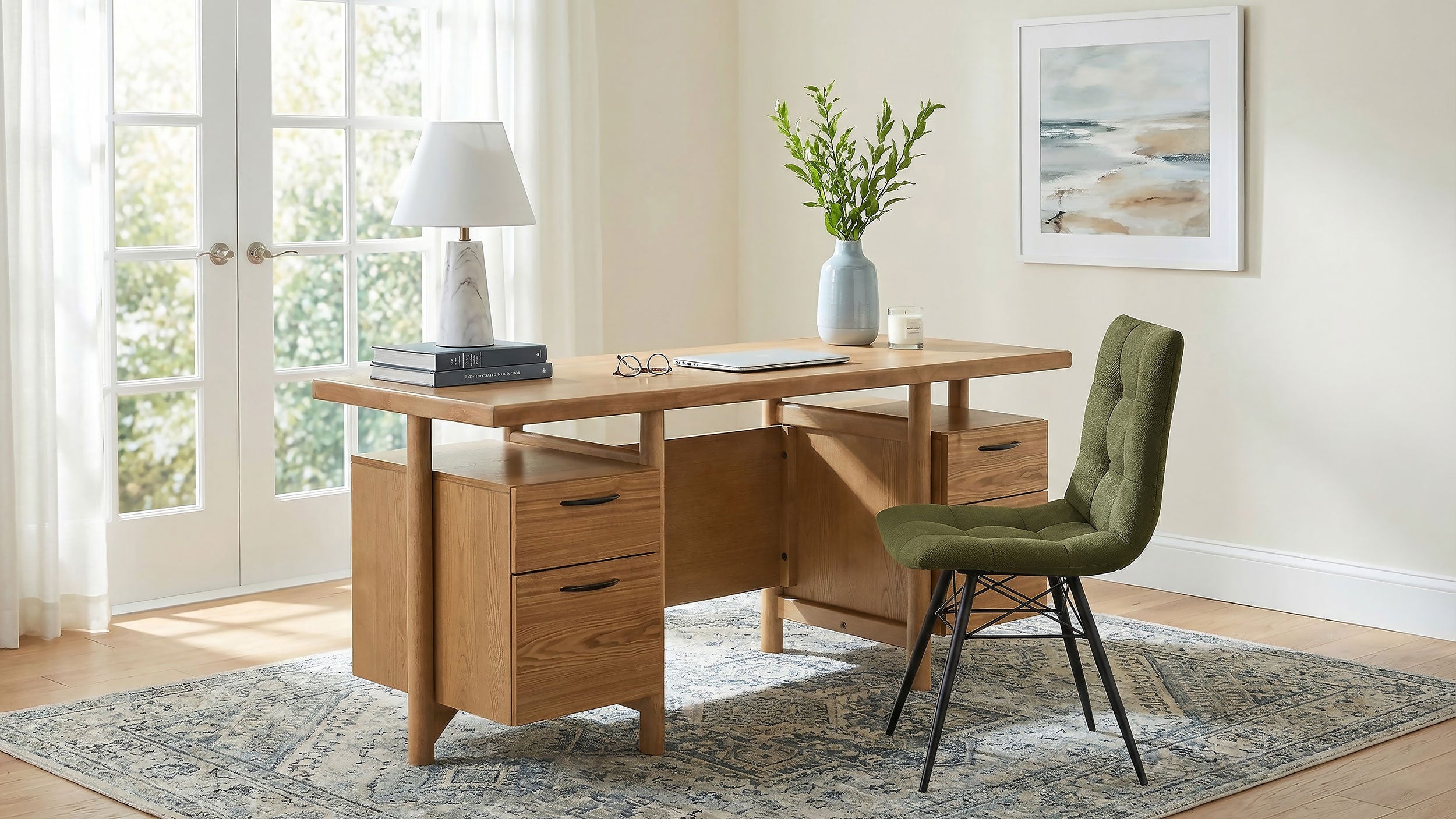 Roldan 69-inch 4-drawer Computer Desk with File Drawer Light Ash — view 16