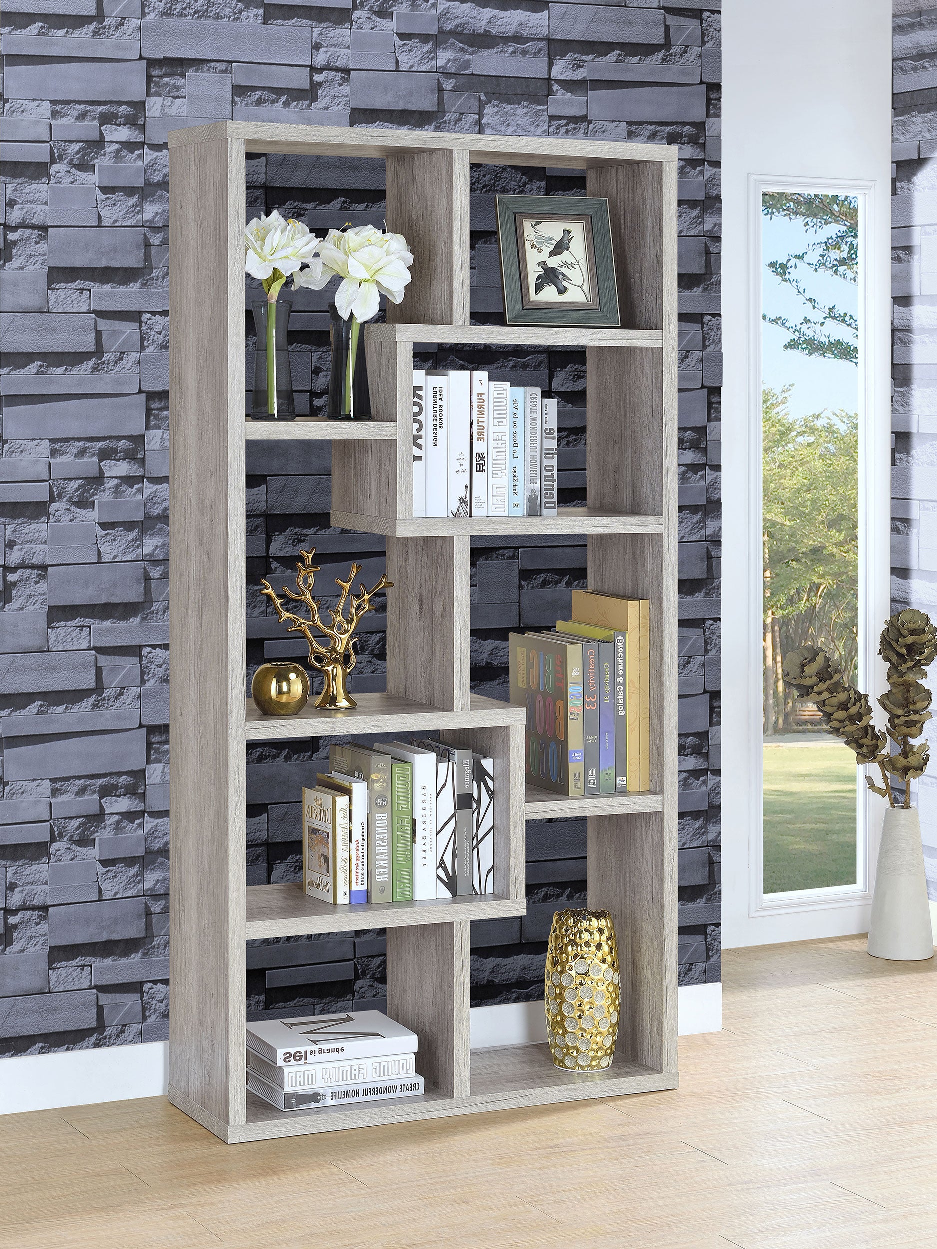 Theo 71-inch 6-shelf Bookshelf Grey Driftwood — view 2