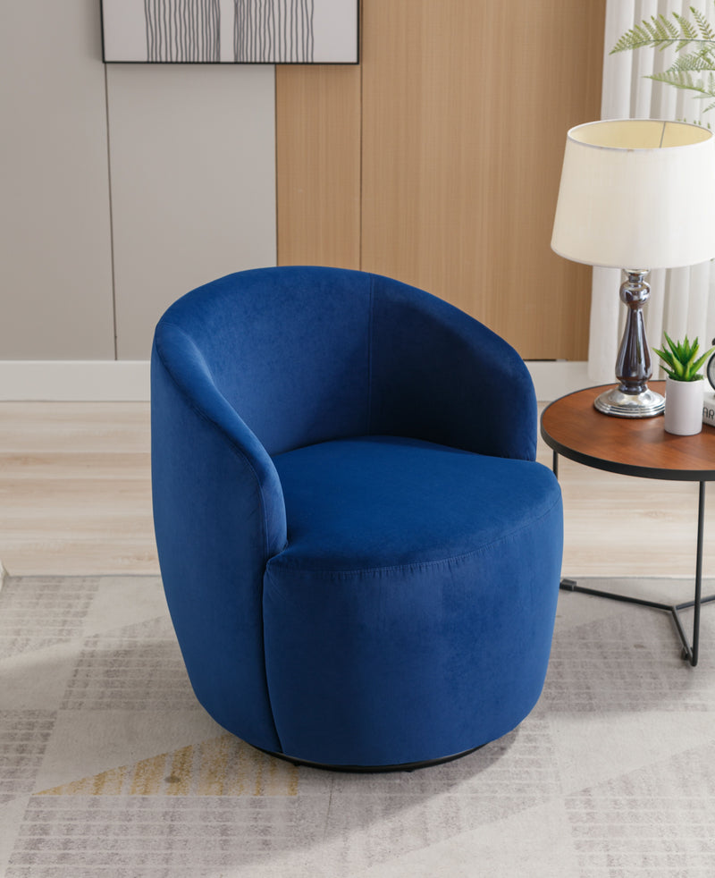 Velvet Fabric Swivel Accent Armchair Barrel Chair With Powder Coating Metal Ring