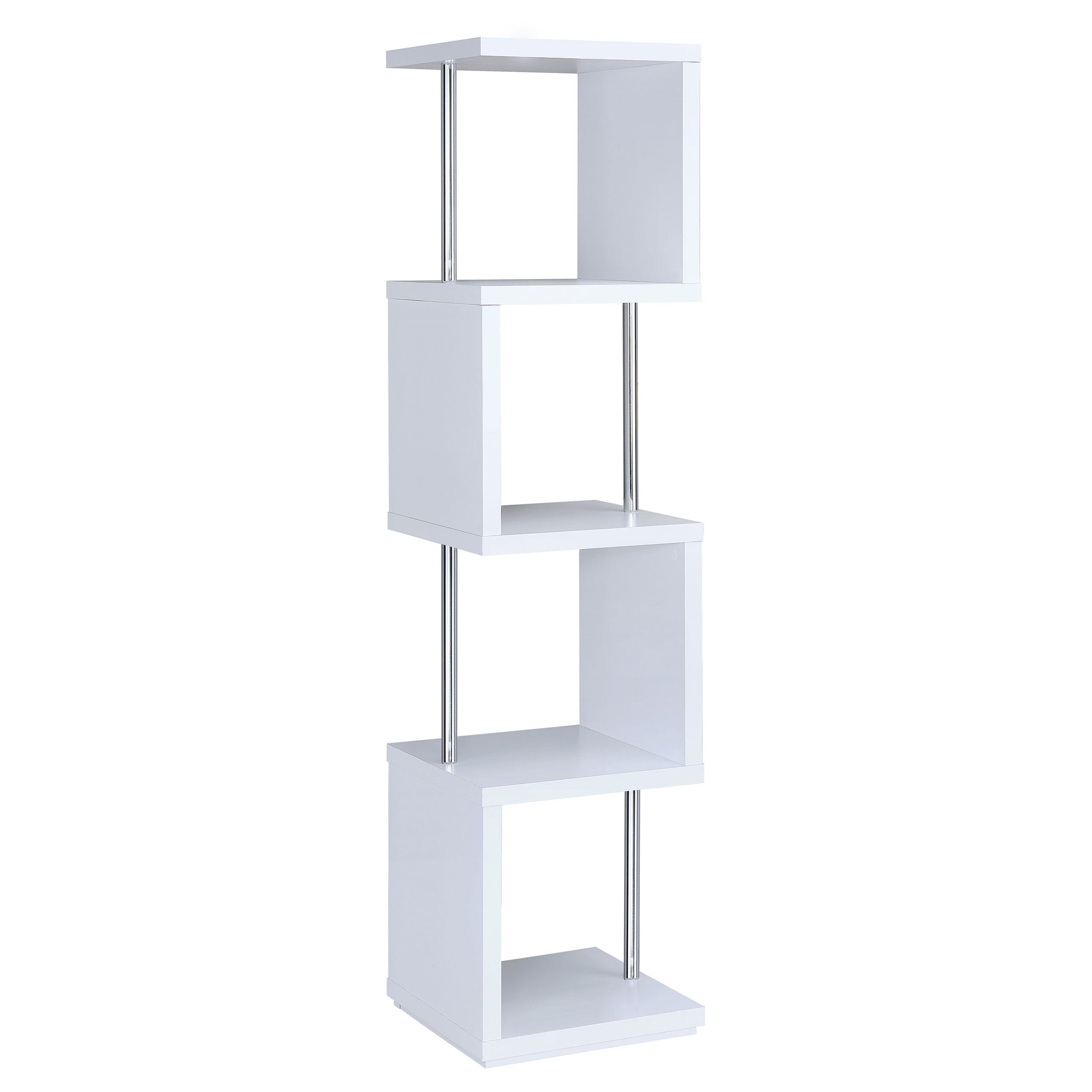 Baxter 67-inch 4-shelf Bookshelf White and Chrome — view 4