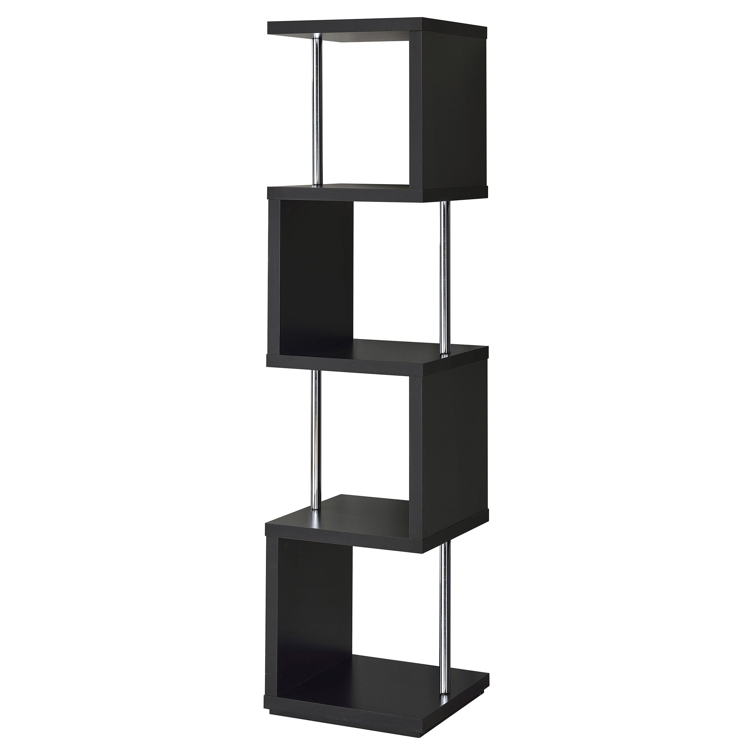 Baxter 67-inch 4-shelf Bookshelf Black and Chrome — view 6
