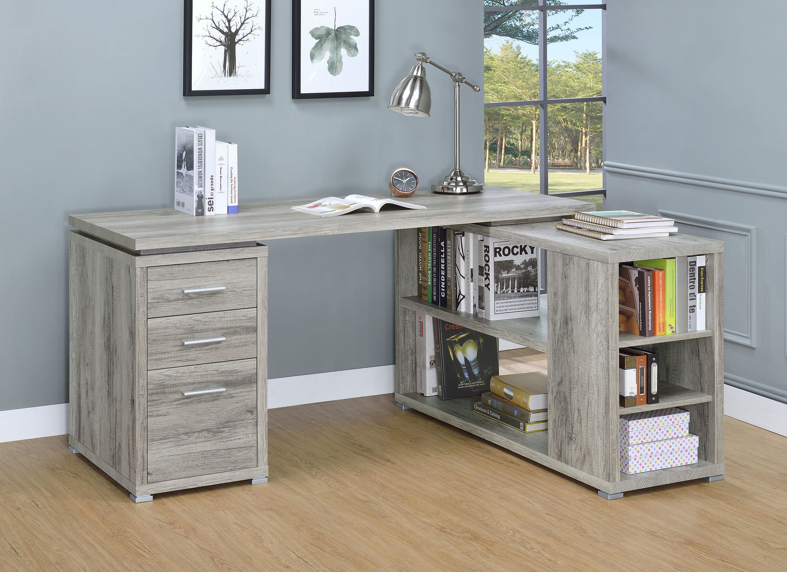 Yvette 60-inch 3-drawer L-Shape Computer Desk Grey Driftwood — view 2