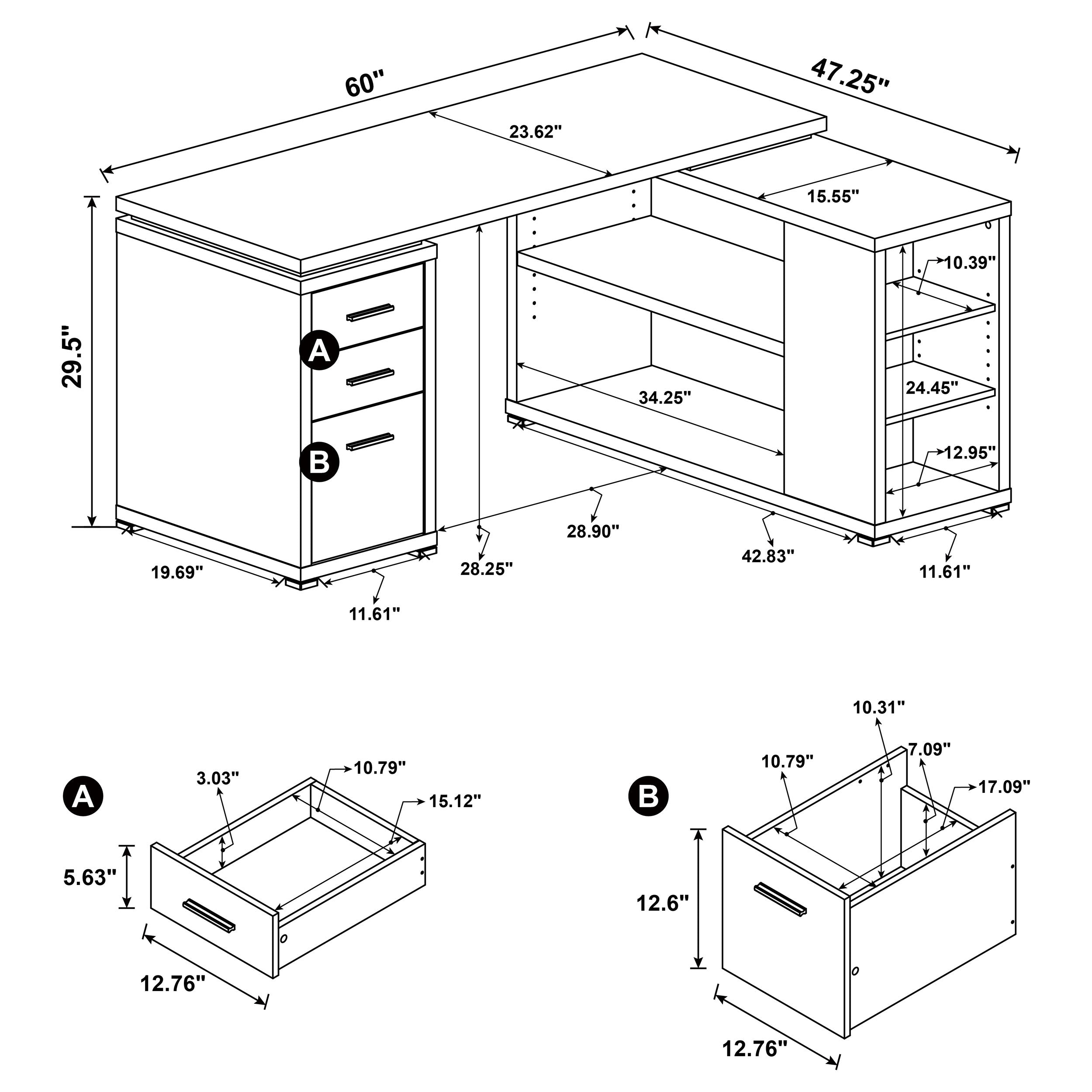 Yvette 60-inch 3-drawer L-Shape Computer Desk Grey Driftwood — view 13