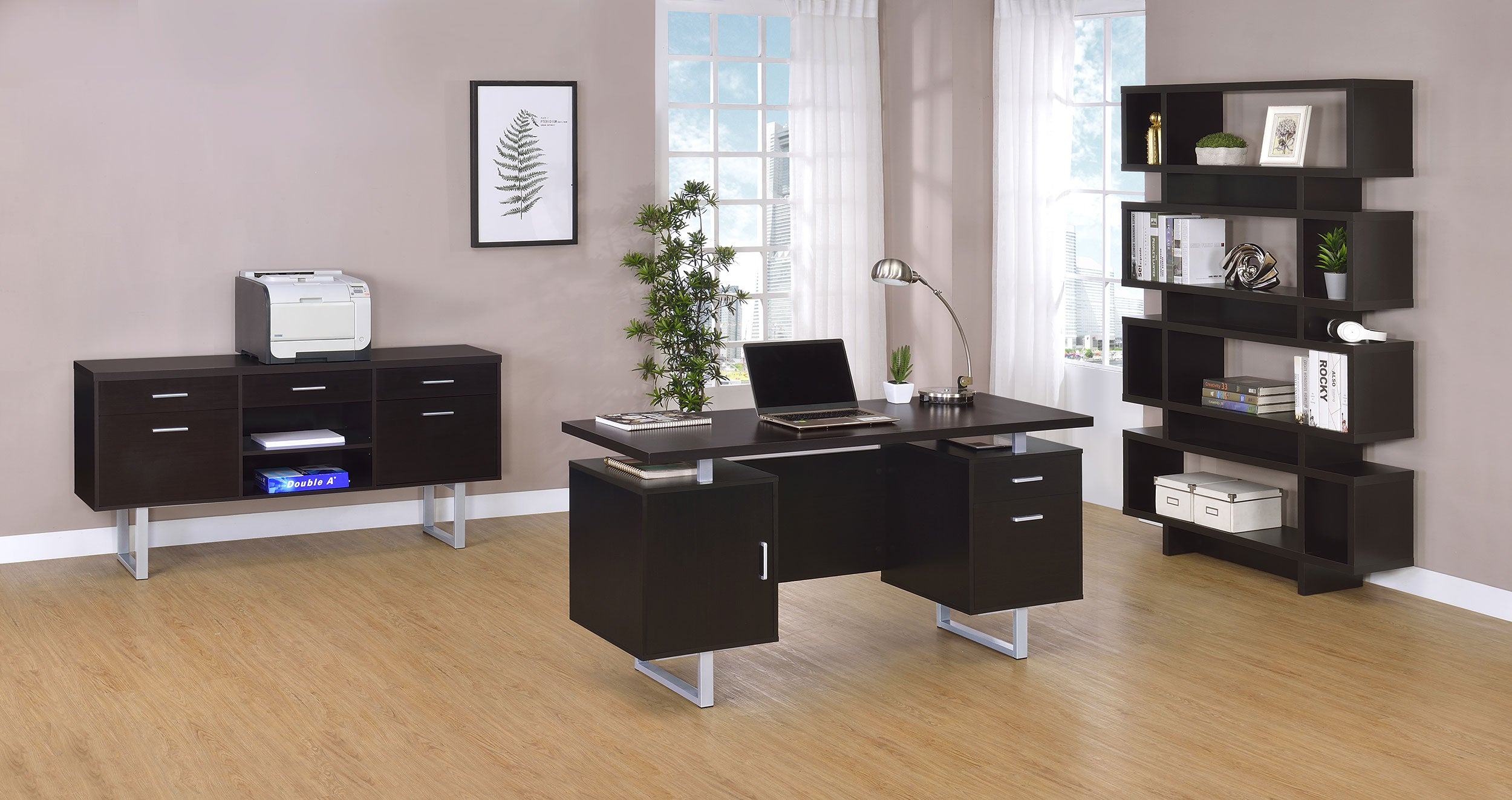 Lawtey 5-drawer Home Office Storage Credenza Cappuccino — view 13