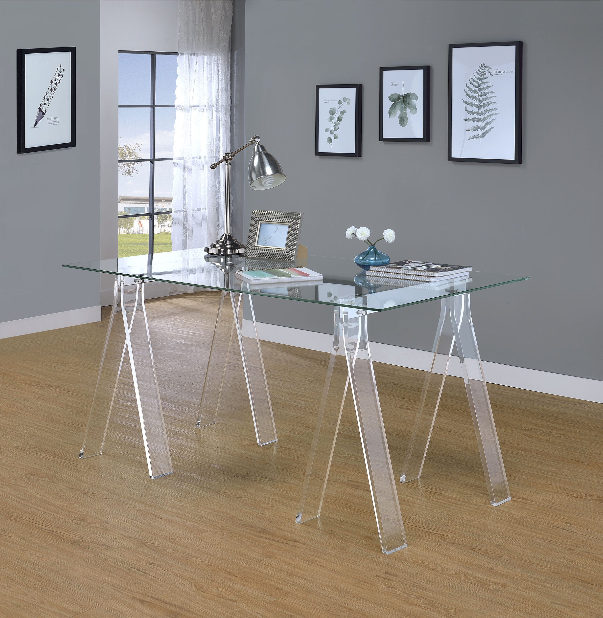 Amaturo 59-inch Glass Top Acrylic Writing Desk Clear — view 2