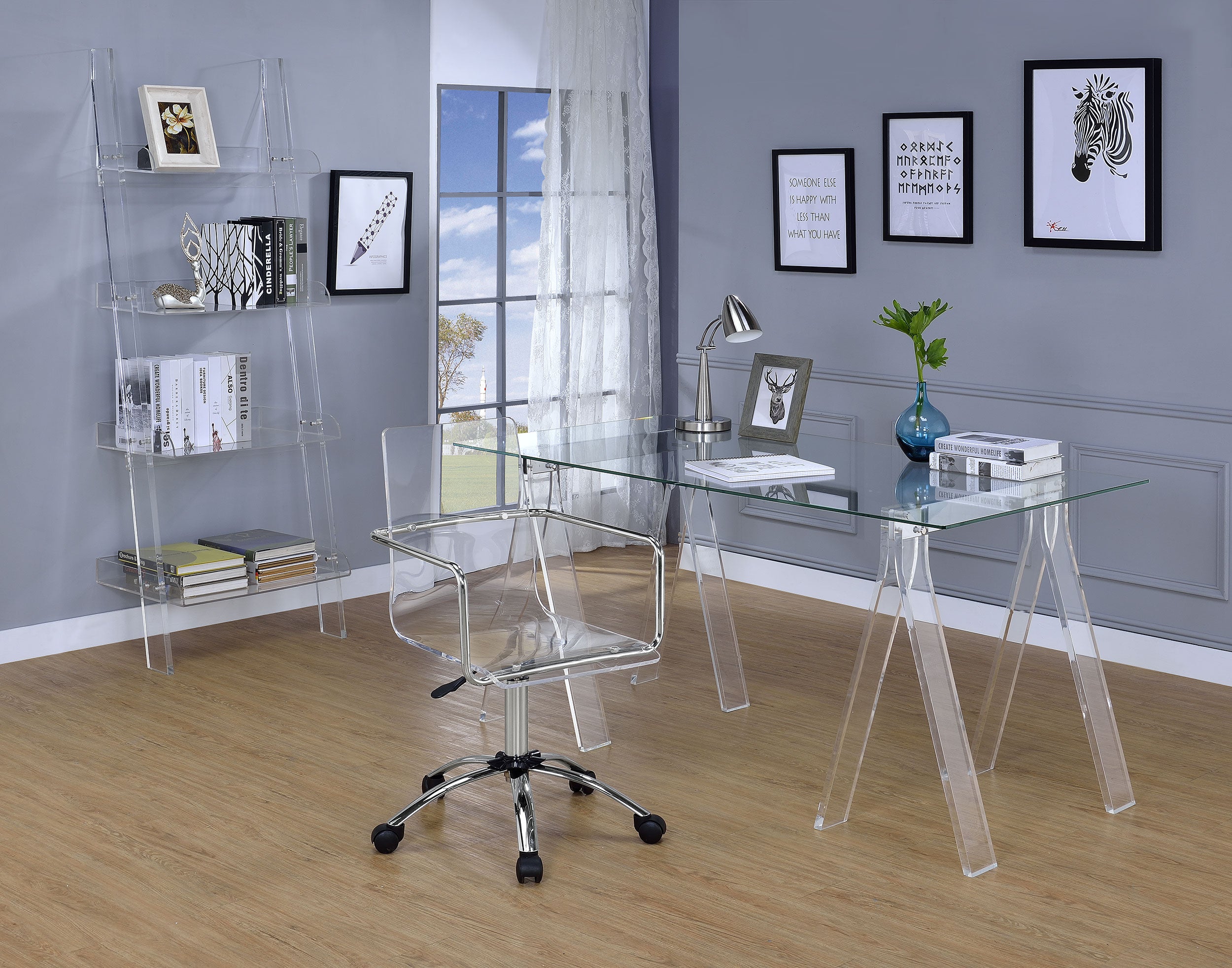 Amaturo 59-inch Glass Top Acrylic Writing Desk Clear — view 6