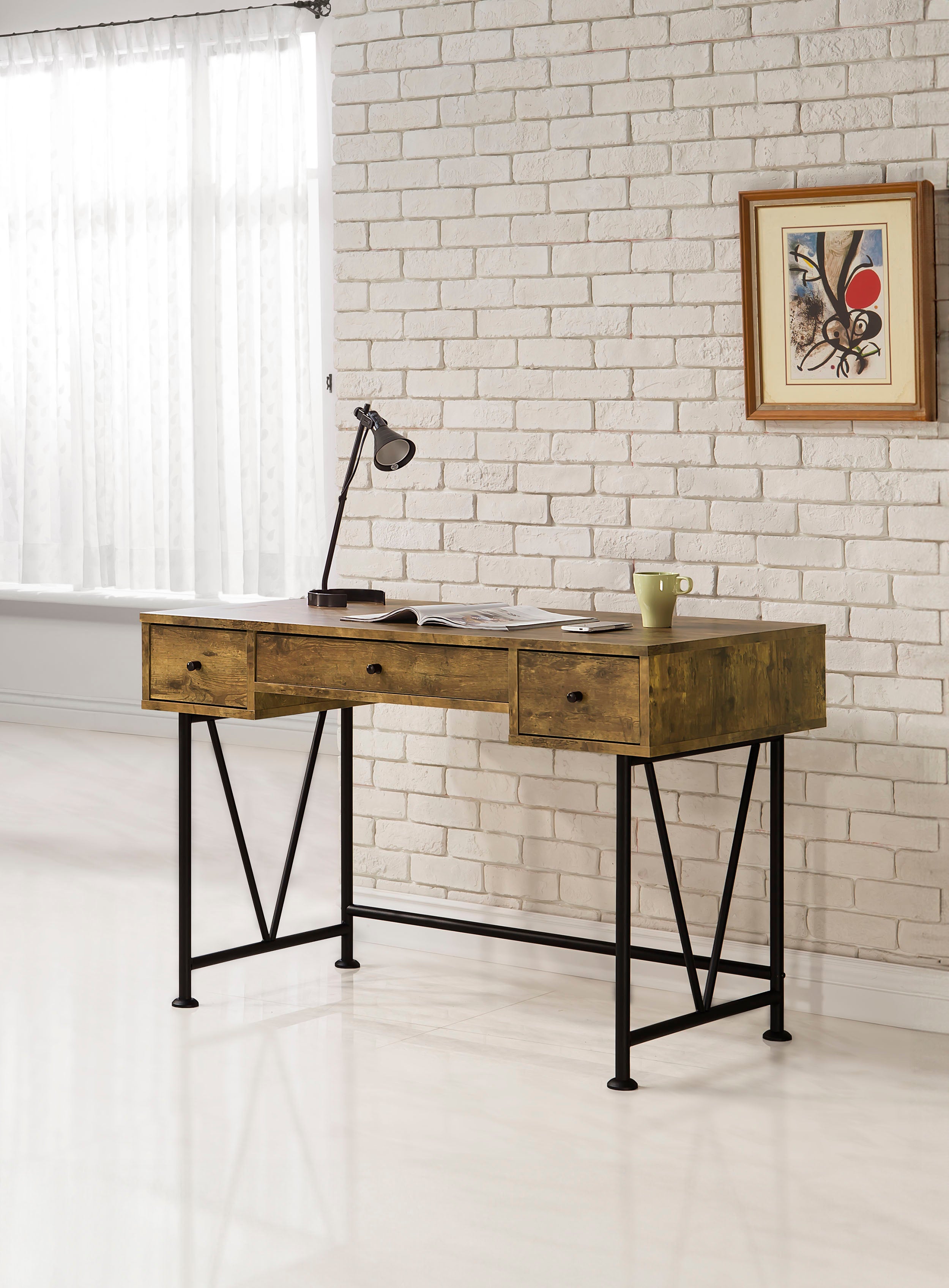 Analiese 47-inch 3-drawer Writing Desk Rustic Nutmeg — view 2