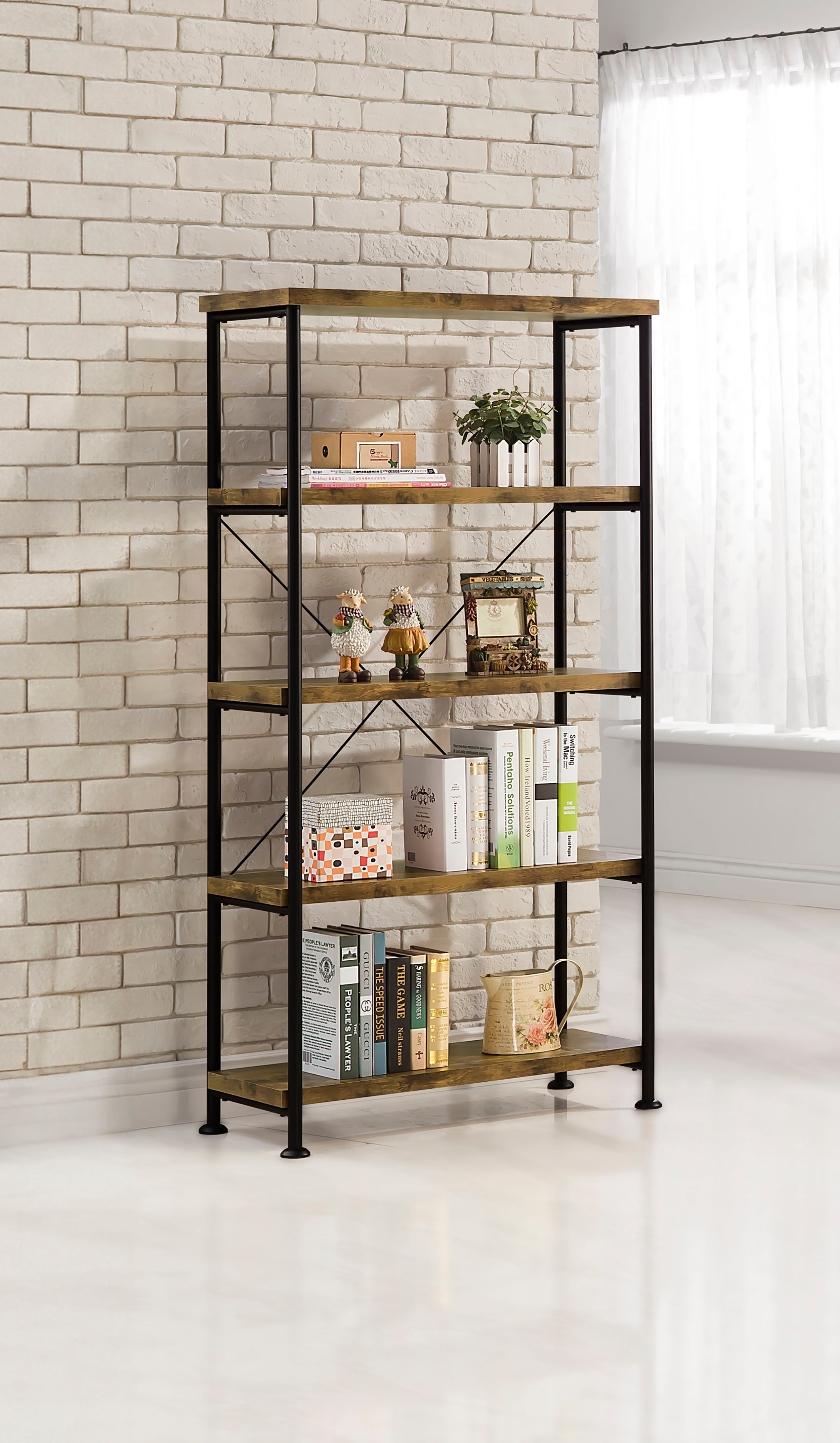 Analiese 63-inch 4-shelf Bookshelf Rustic Nutmeg — view 2