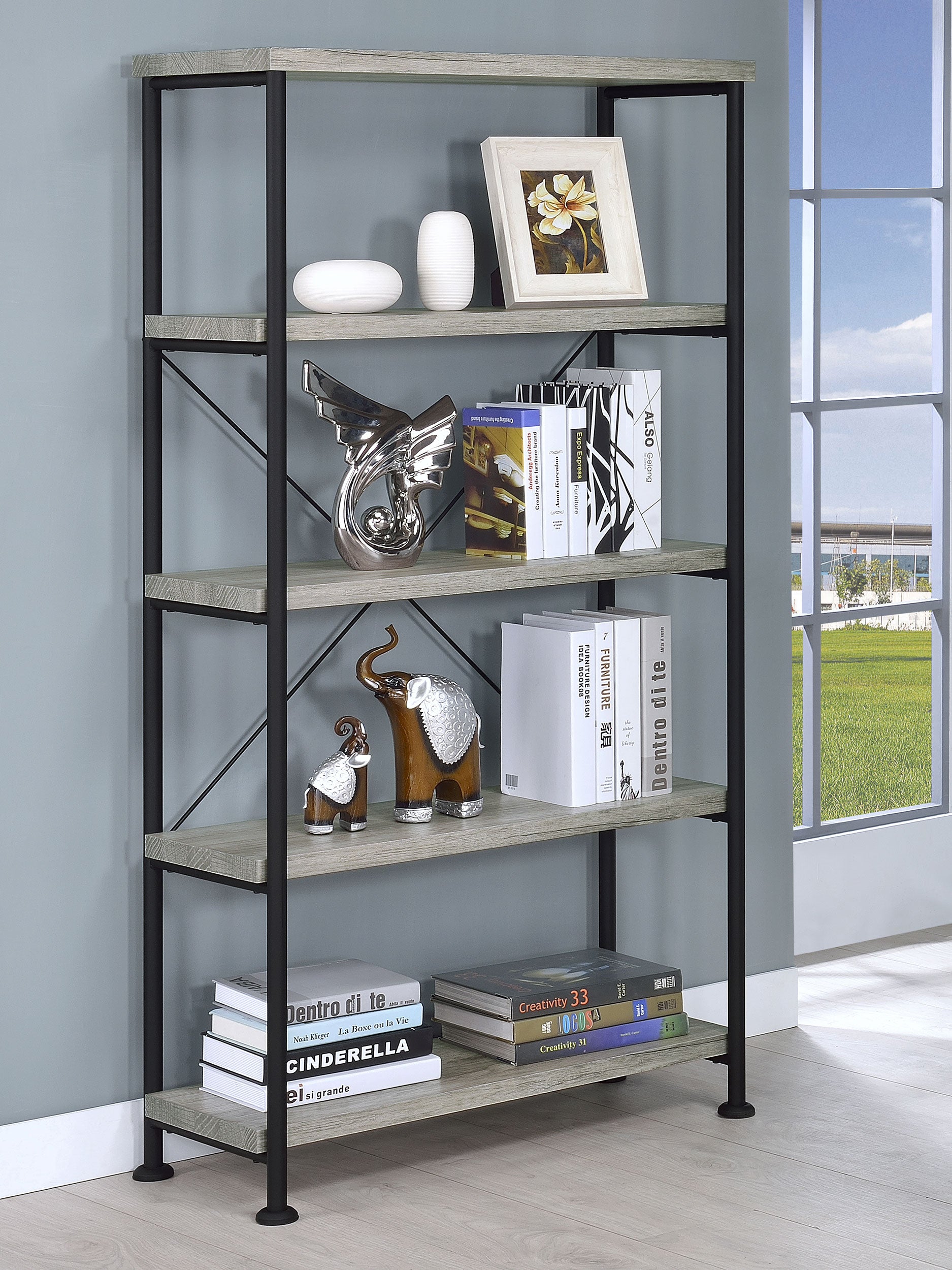 Analiese 63-inch 4-shelf Bookshelf Grey Driftwood — view 2