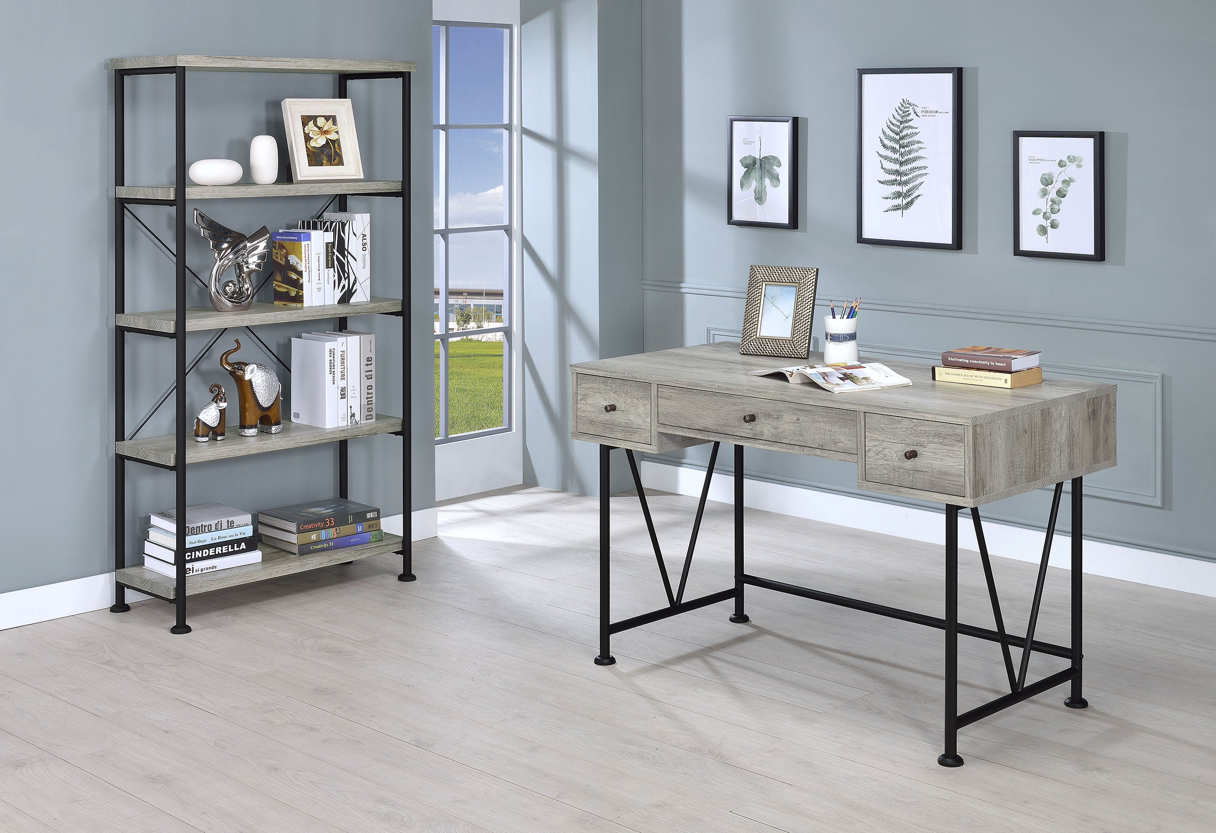 Analiese 63-inch 4-shelf Bookshelf Grey Driftwood — view 10