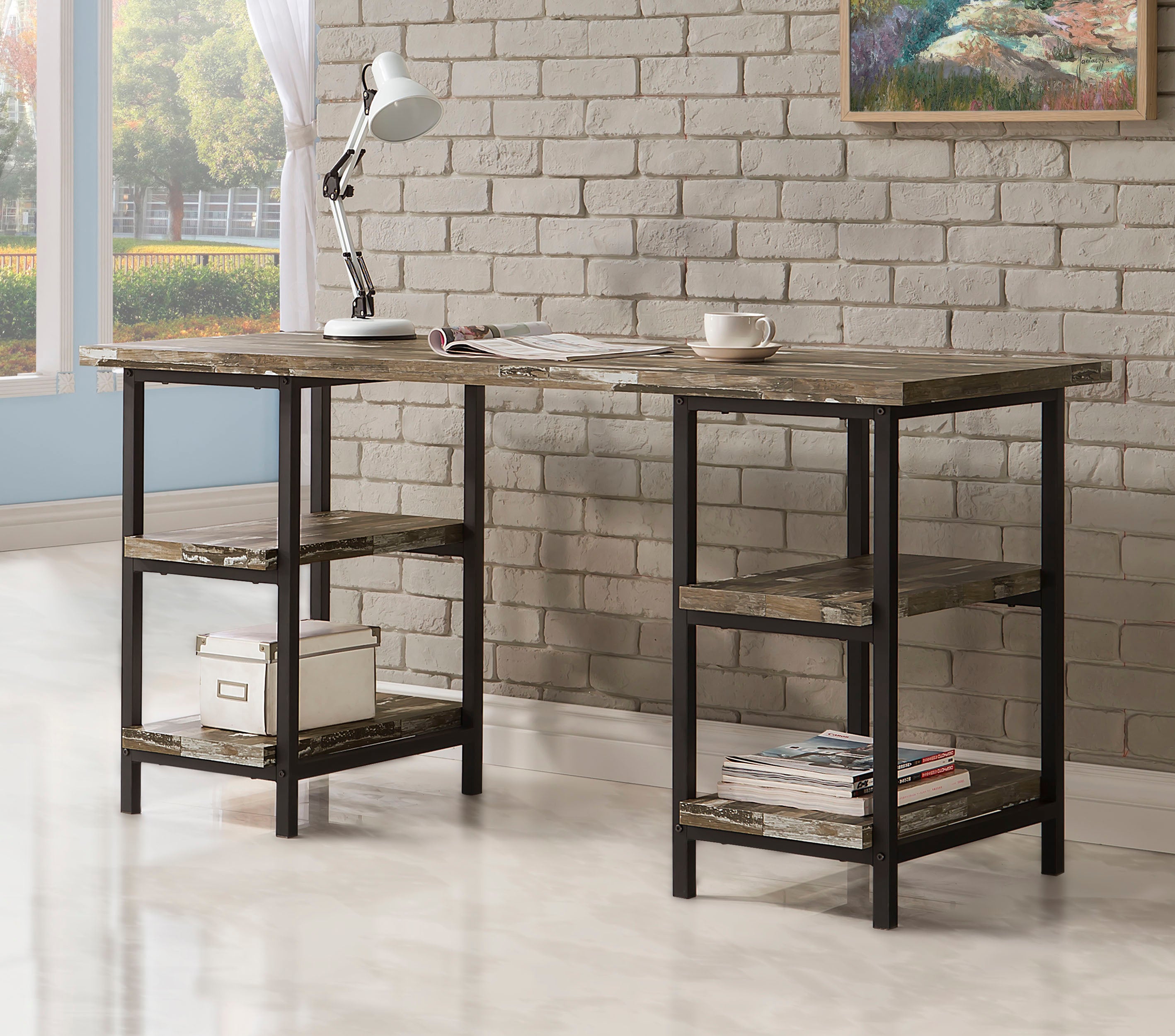 Kemper 59-inch 4-shelf Writing Desk Weathered Brown — view 2