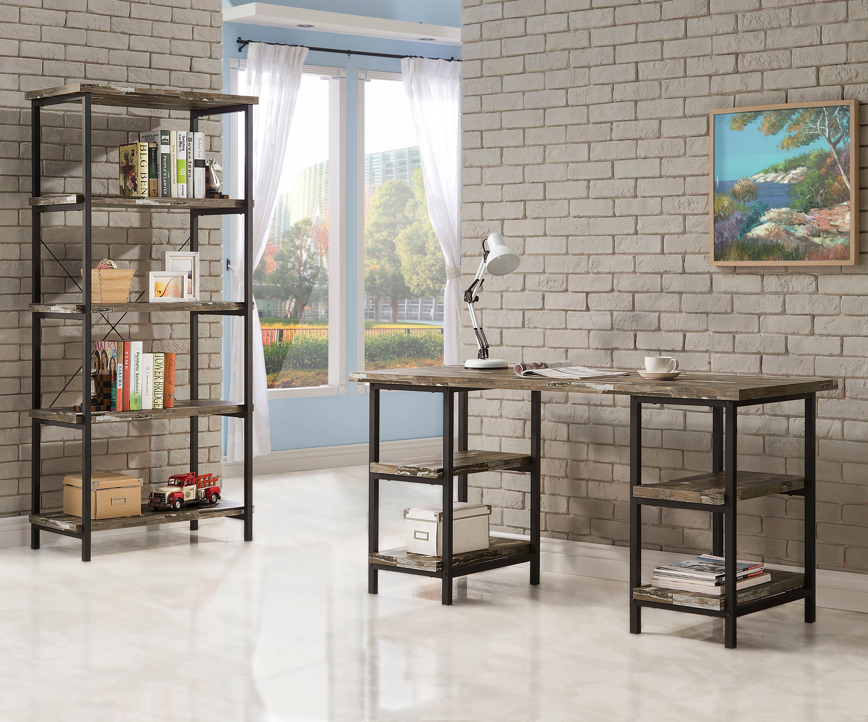 Kemper 59-inch 4-shelf Writing Desk Weathered Brown — view 5