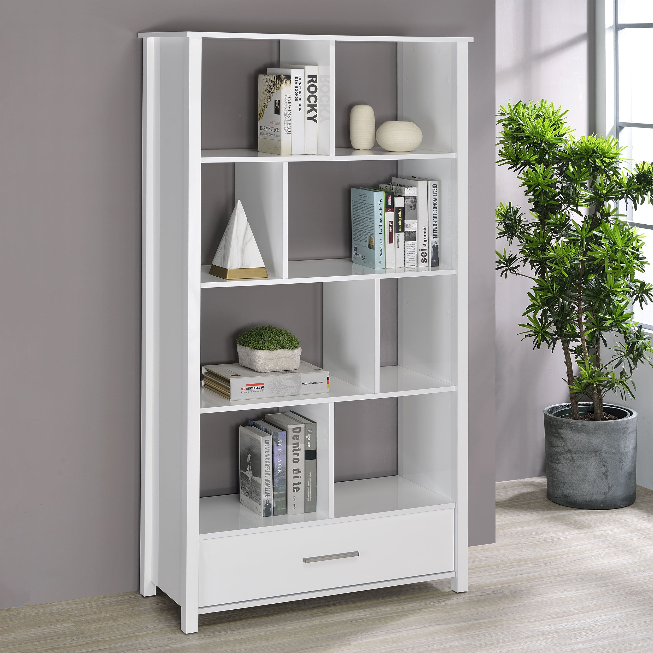 Dylan 68-inch 4-shelf Storage Bookshelf White High Gloss — view 2