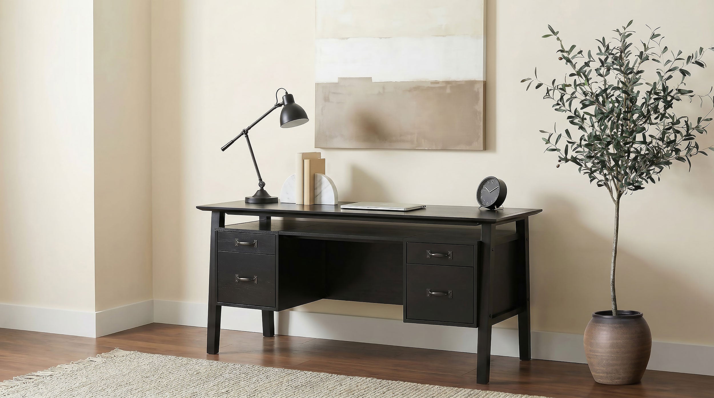 Goodson 64-inch 4-Drawer Double Pedestal Computer Desk Black — view 2