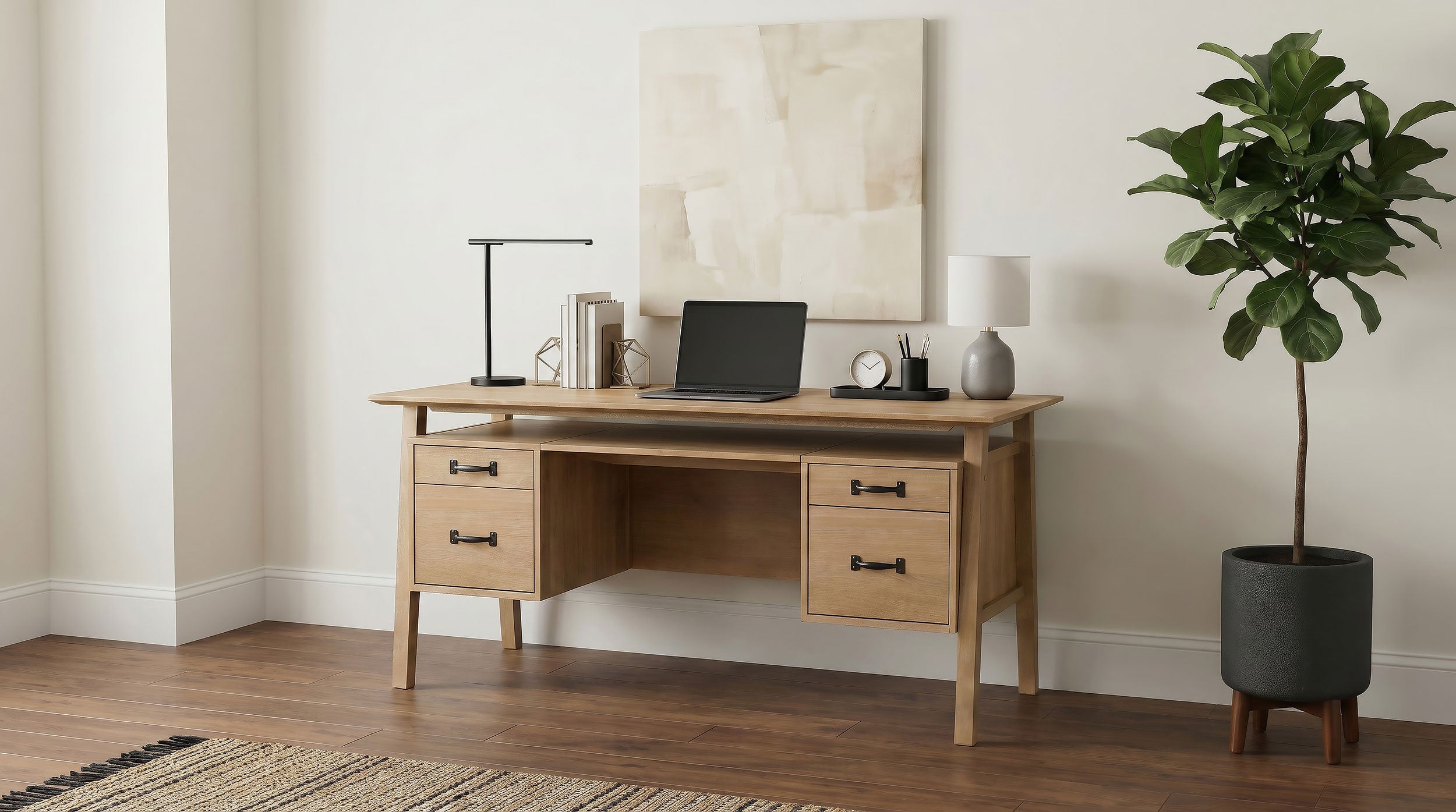 Goodson 64-inch 4-Drawer Double Pedestal Computer Desk Distressed Light Brown — view 2