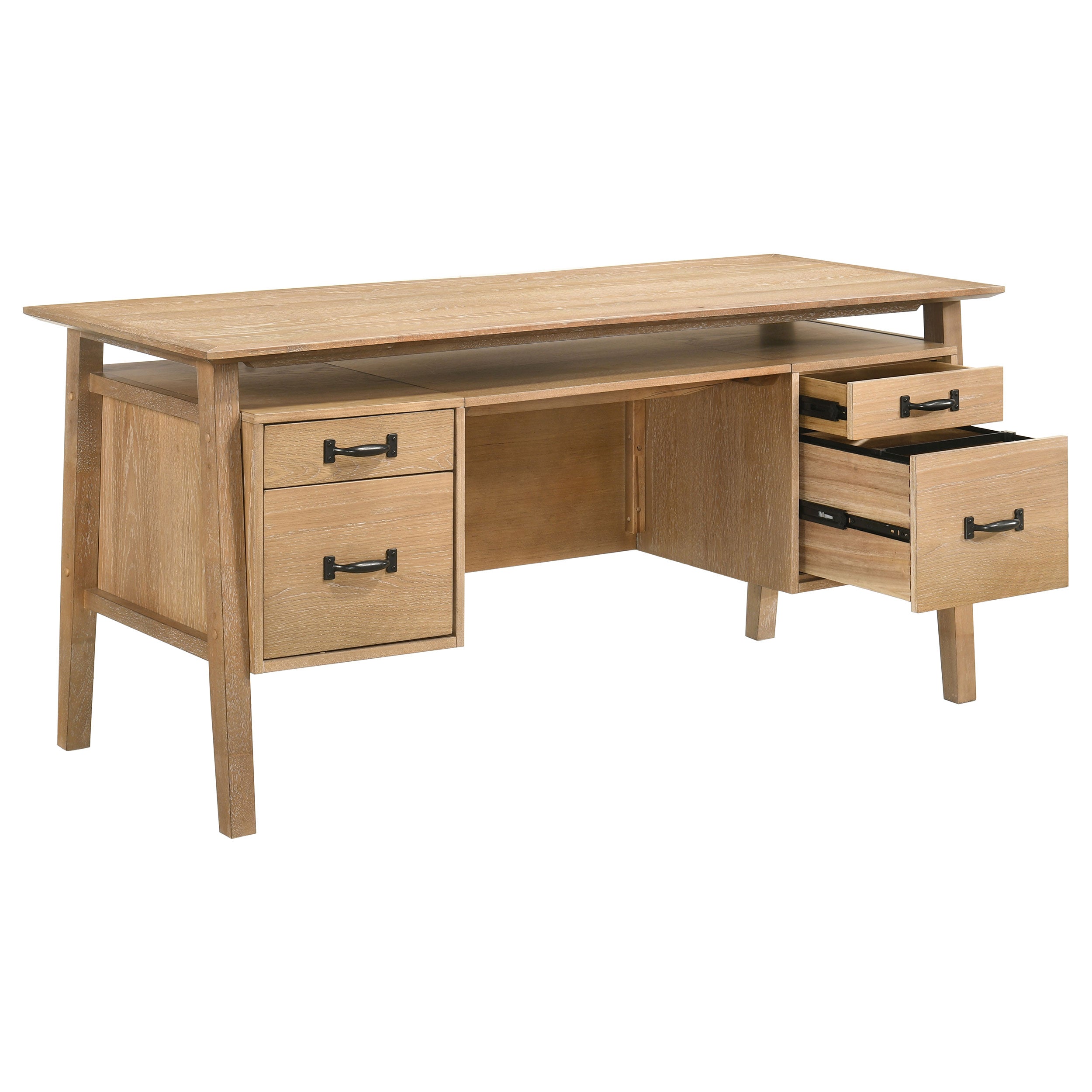 Goodson 64-inch 4-Drawer Double Pedestal Computer Desk Distressed Light Brown — view 1