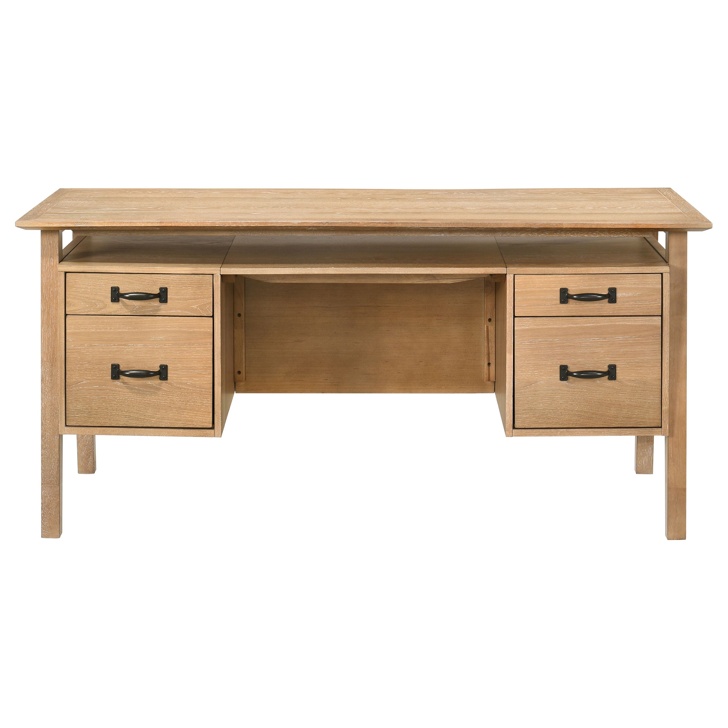 Goodson 64-inch 4-Drawer Double Pedestal Computer Desk Distressed Light Brown — view 5