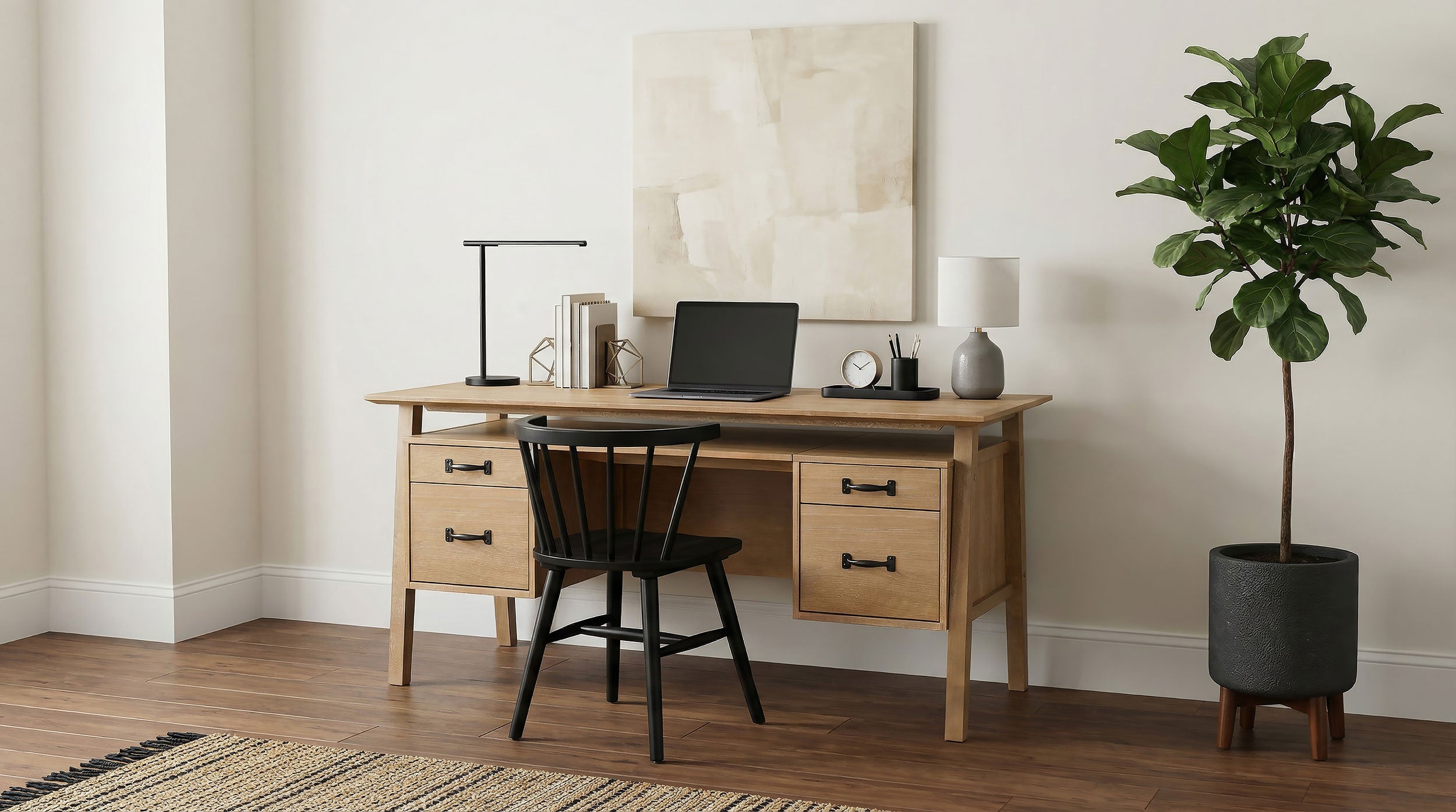Goodson 64-inch 4-Drawer Double Pedestal Computer Desk Distressed Light Brown — view 16