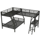 Twin Over Full Bunk Bed With Loft And Desk, L-Shaped Design For 3 Sleepers - Black