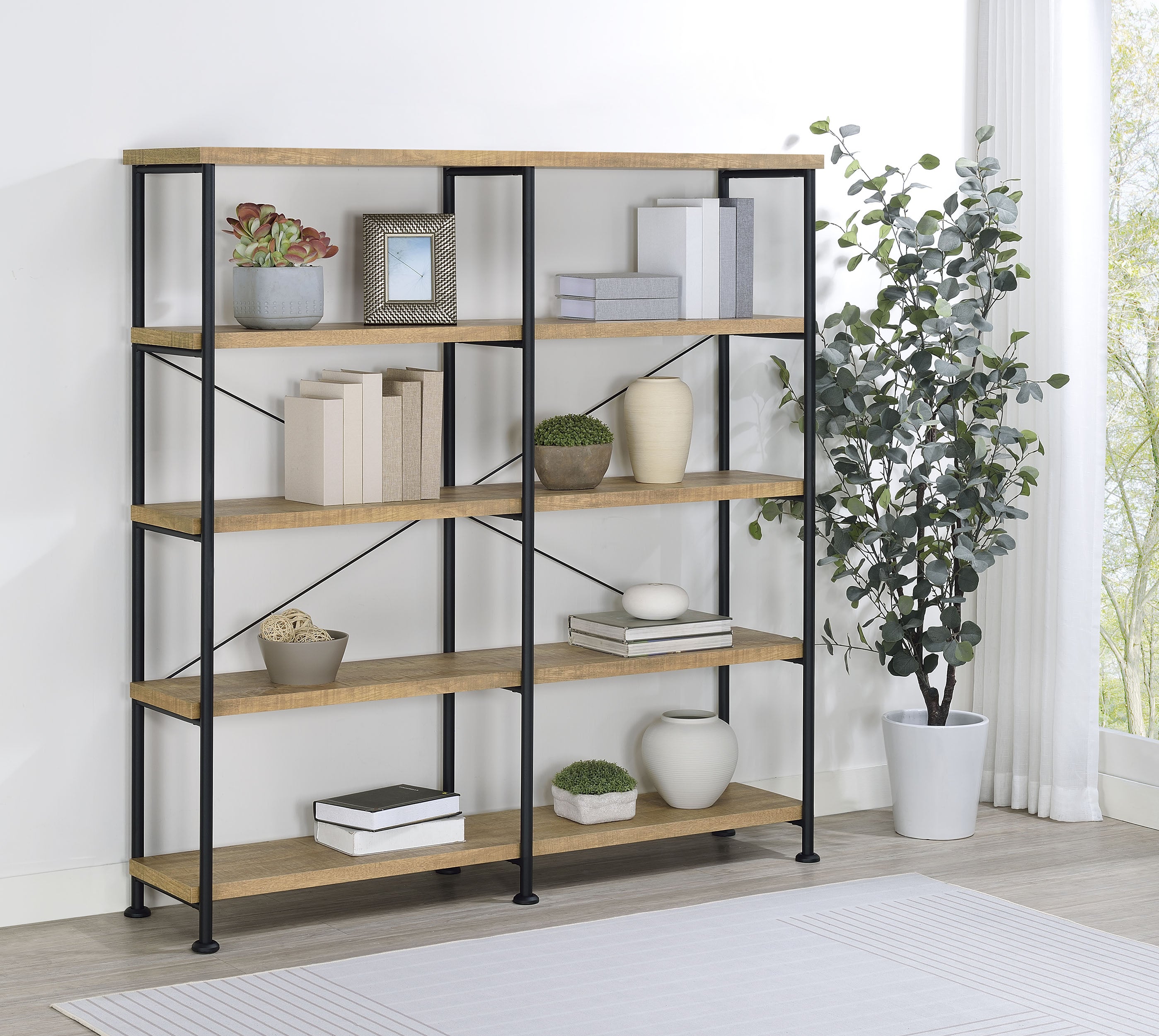 Analiese 63-inch 4-shelf Double Bookshelf Mango — view 2