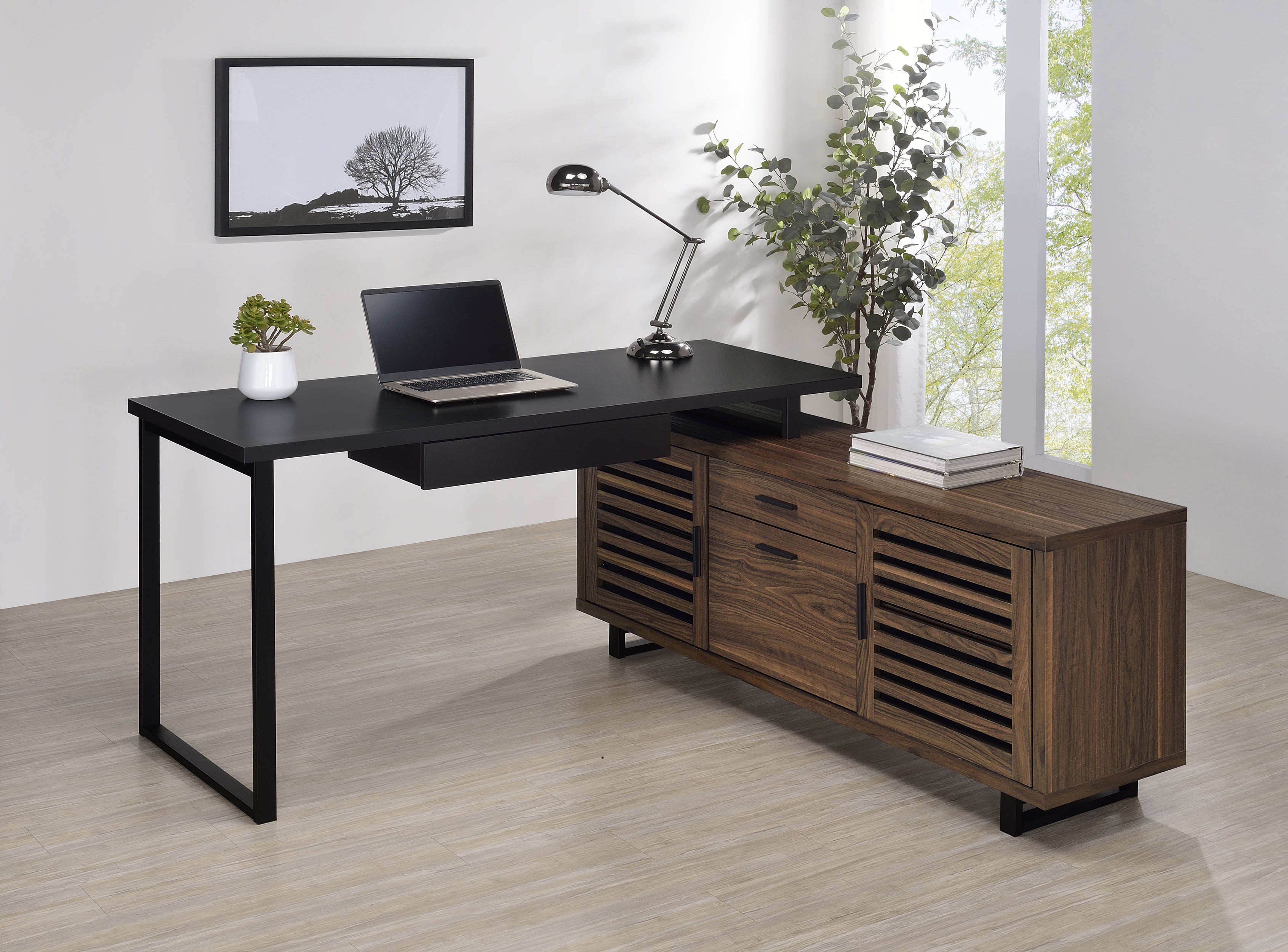 Maddox 60-inch L-Shape Office Computer Desk Black and Walnut — view 2
