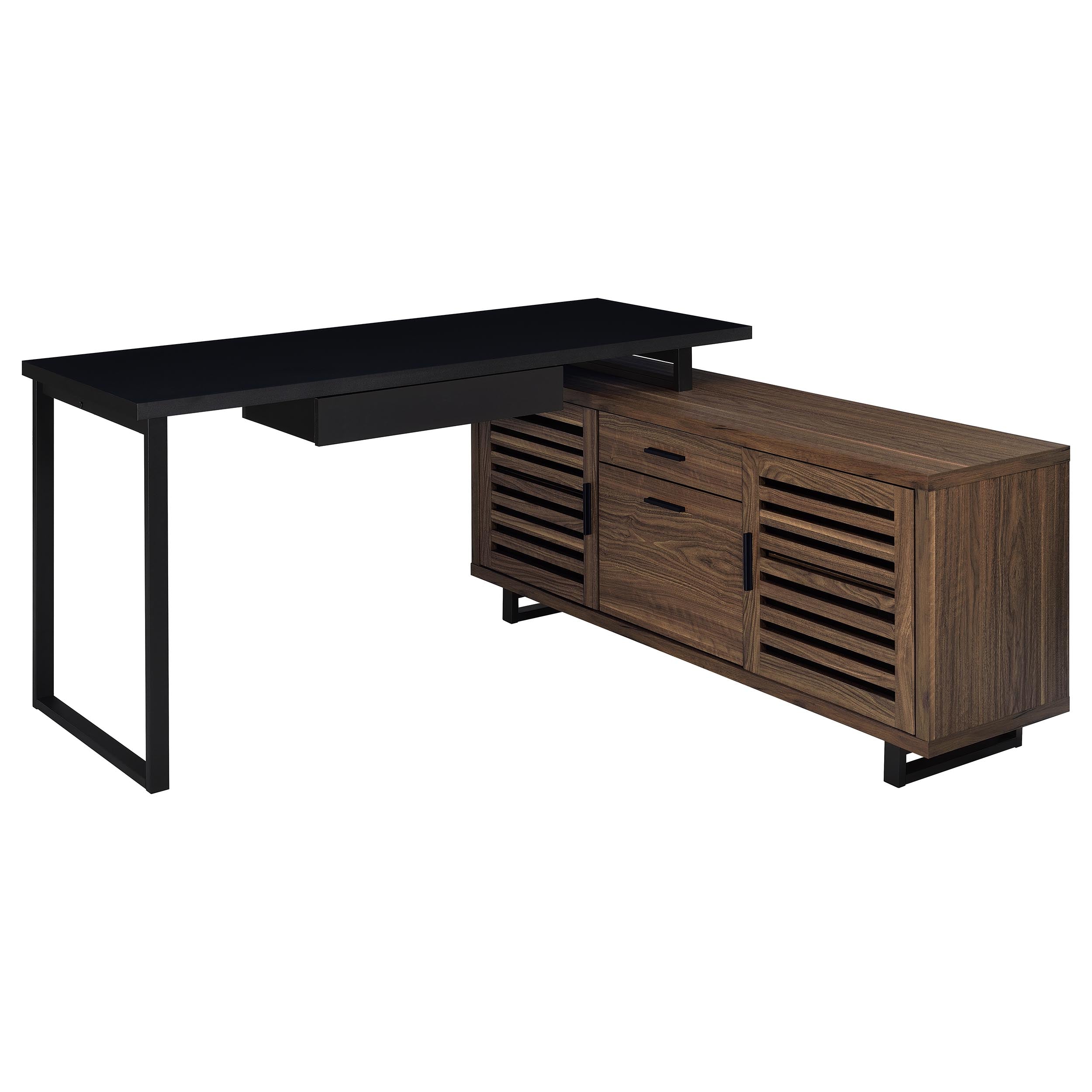 Maddox 60-inch L-Shape Office Computer Desk Black and Walnut — view 1