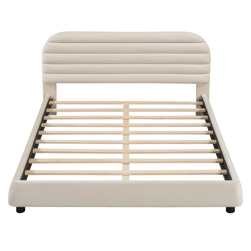 Upholstered Platform Bed Frame And Stylish Curve Shaped Design