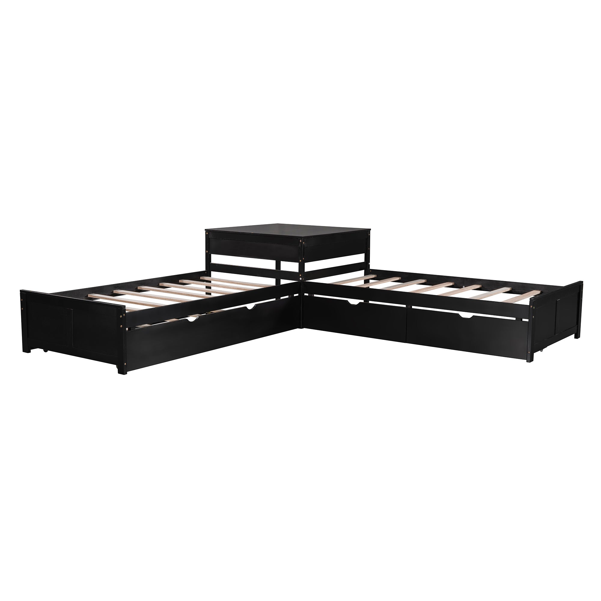 L-shaped Platform Bed with Trundle and Drawers Linked with built-in Desk,Twin,Espresso - Atlantic Fine Furniture Melbourne FL