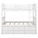 Bunk Bed With Trundle And Drawers, Arched Headboard And Footboard