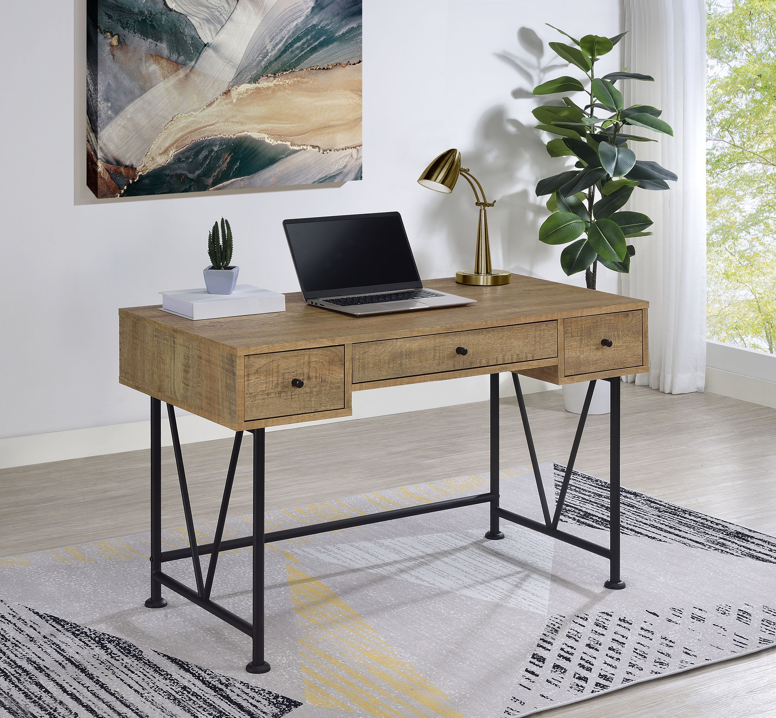 Analiese 47-inch 3-drawer Writing Desk Mango — view 2
