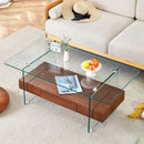 Modern 2 Tier Square Coffee Table, Elegant Marble Pattern