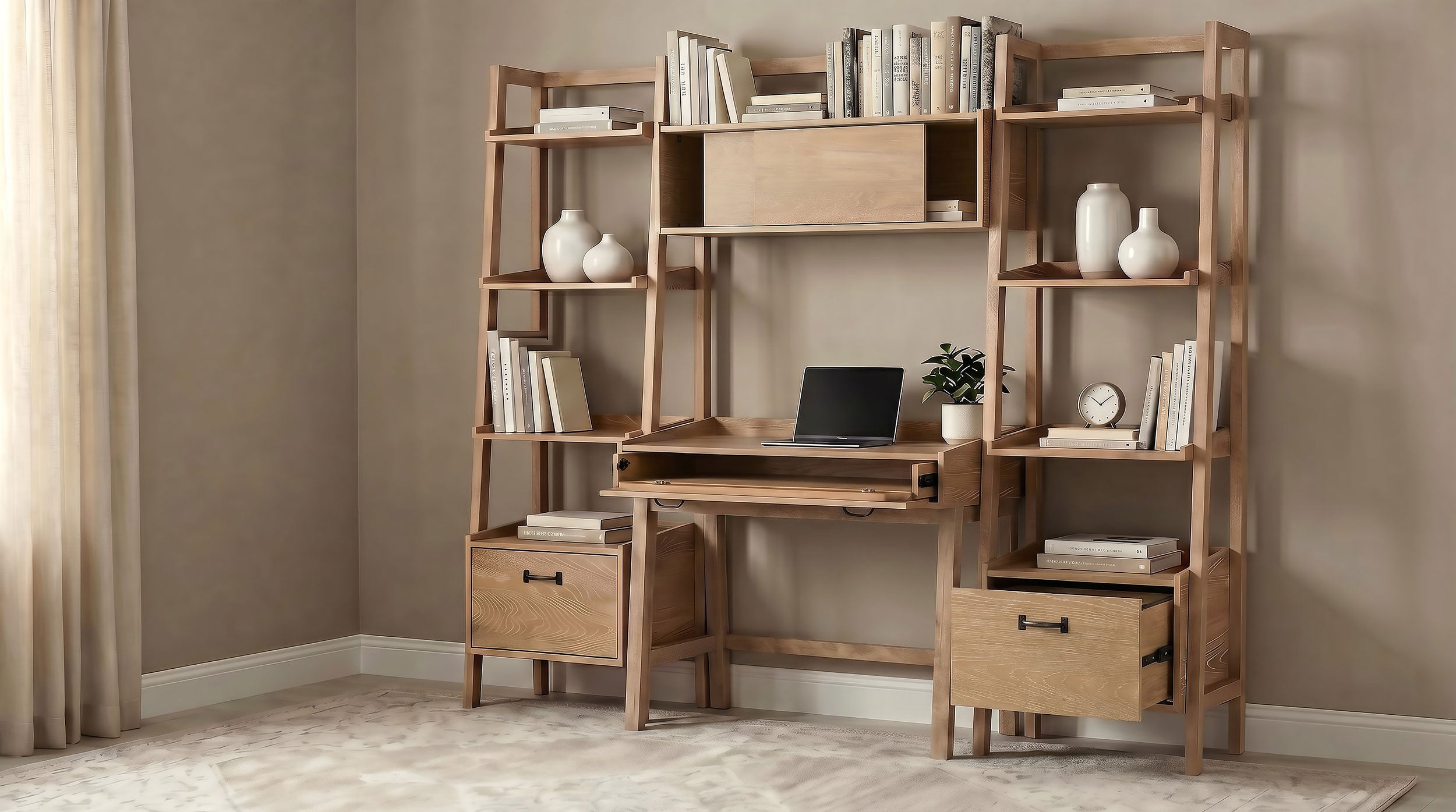 Fabian 4-piece Computer Desk and Bookshelf Set Distressed Light Brown — view 3