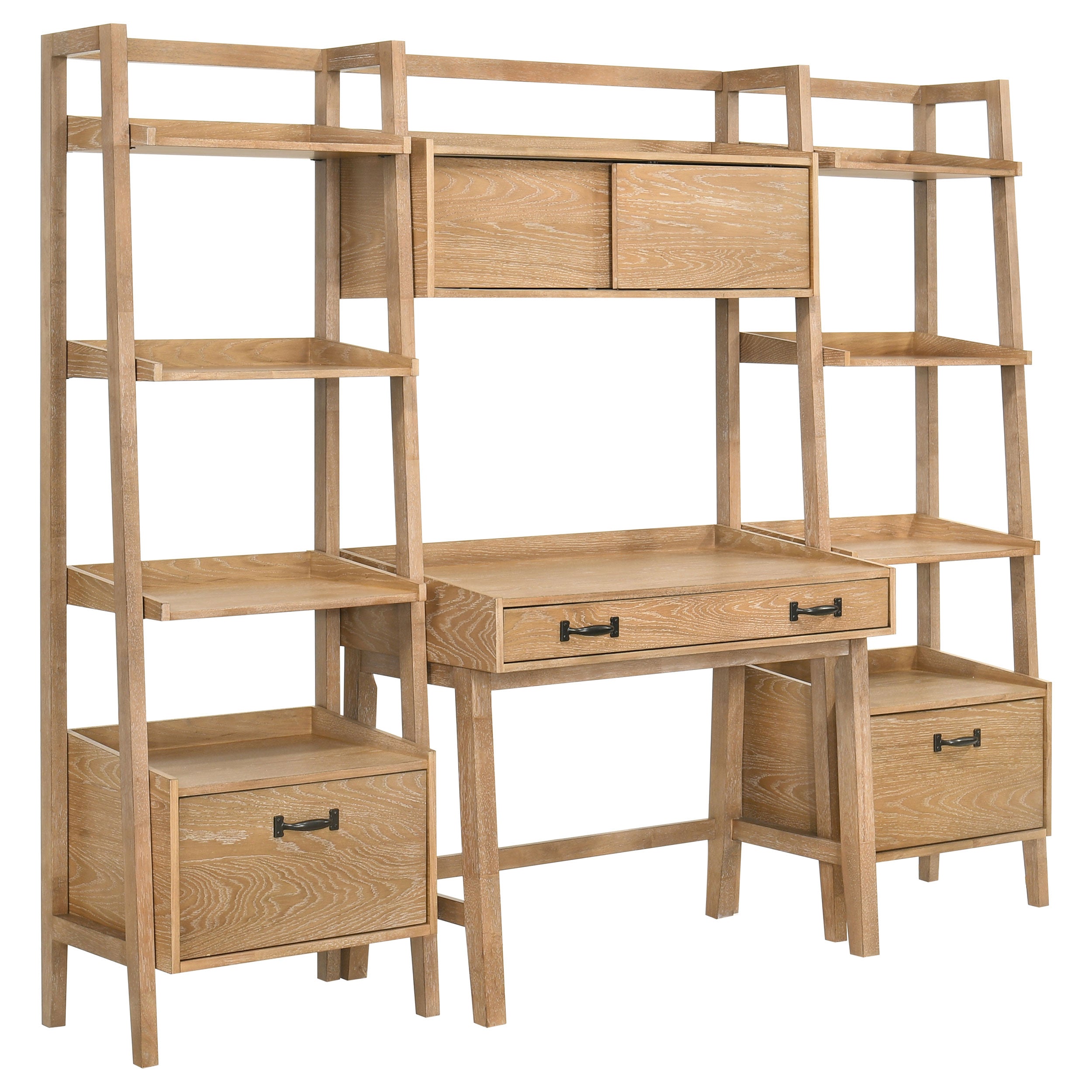 Fabian 4-piece Computer Desk and Bookshelf Set Distressed Light Brown — view 1